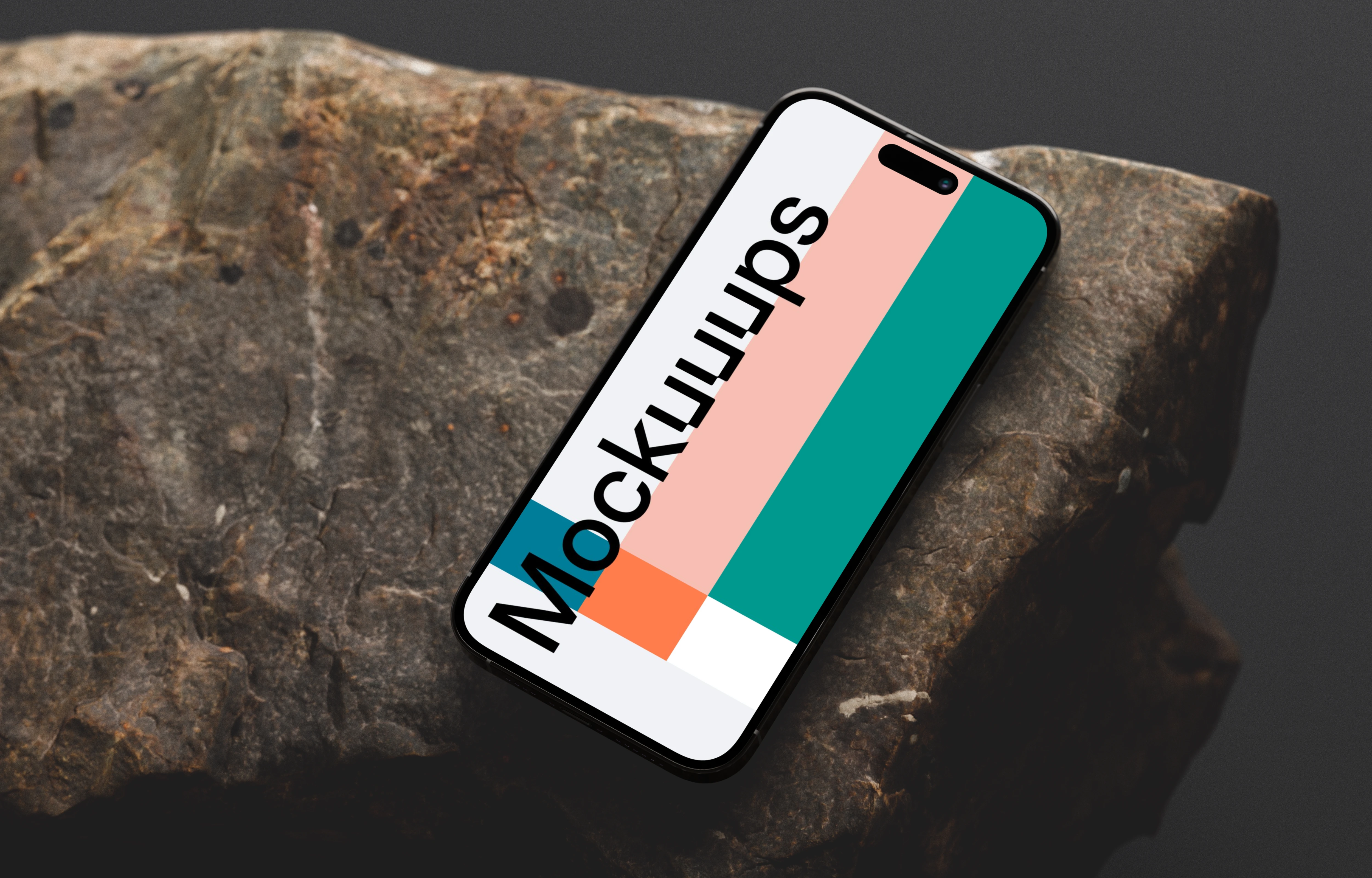 Smartphone mockup on a textured rock surface