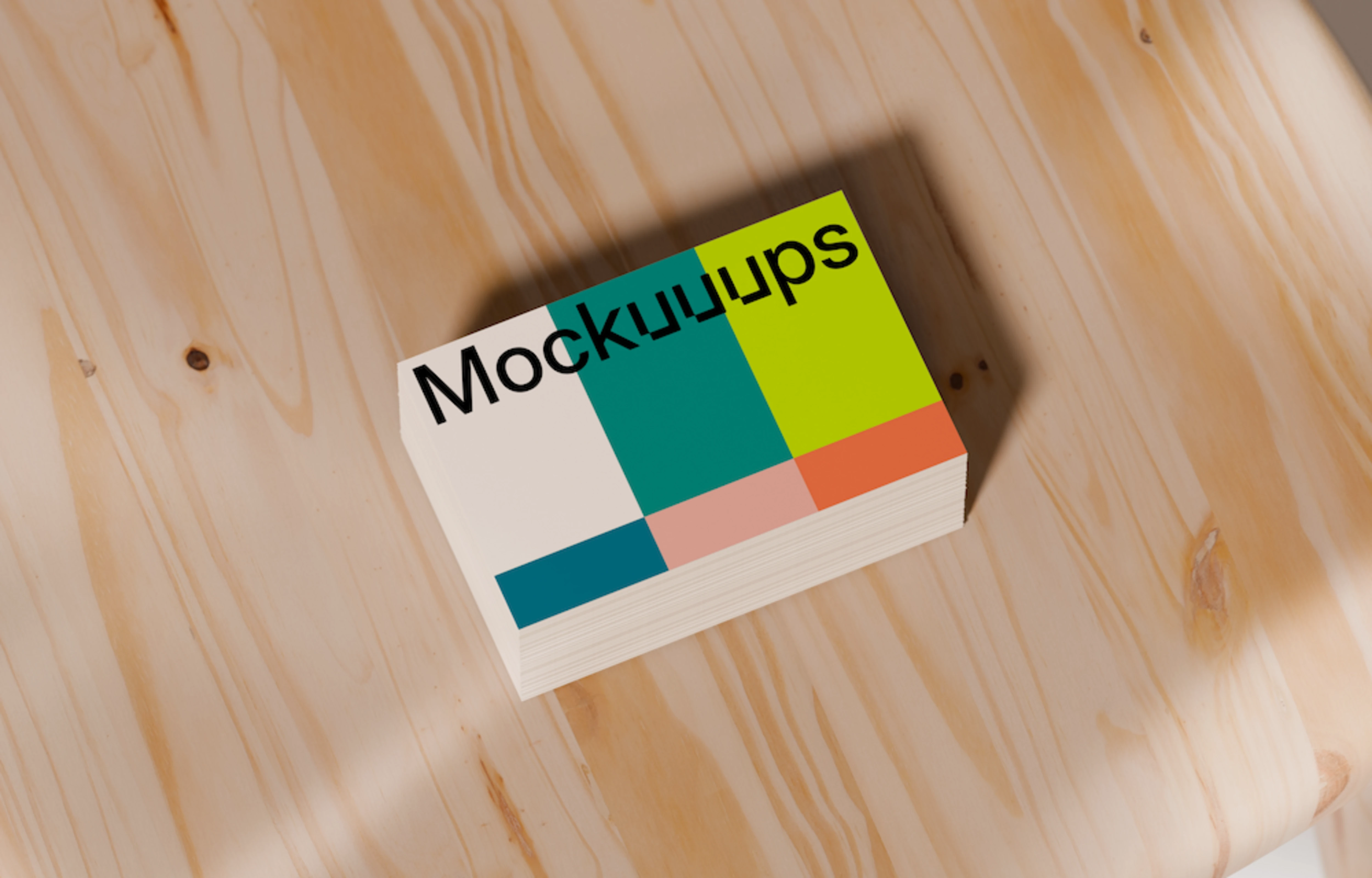 Stack of EU business card mockups on a wooden surface
