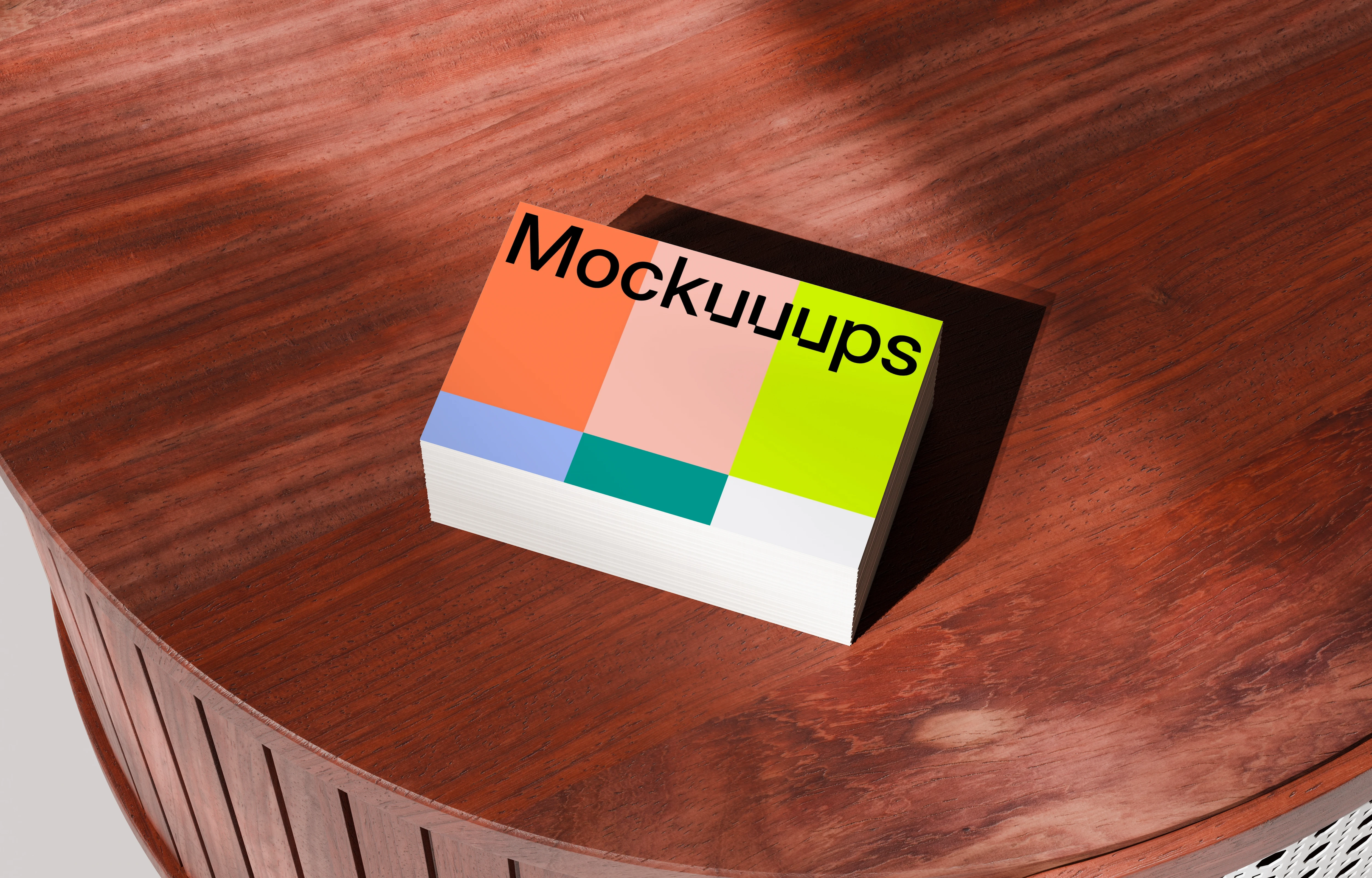 Stack of EU business card mockups on a wooden table
