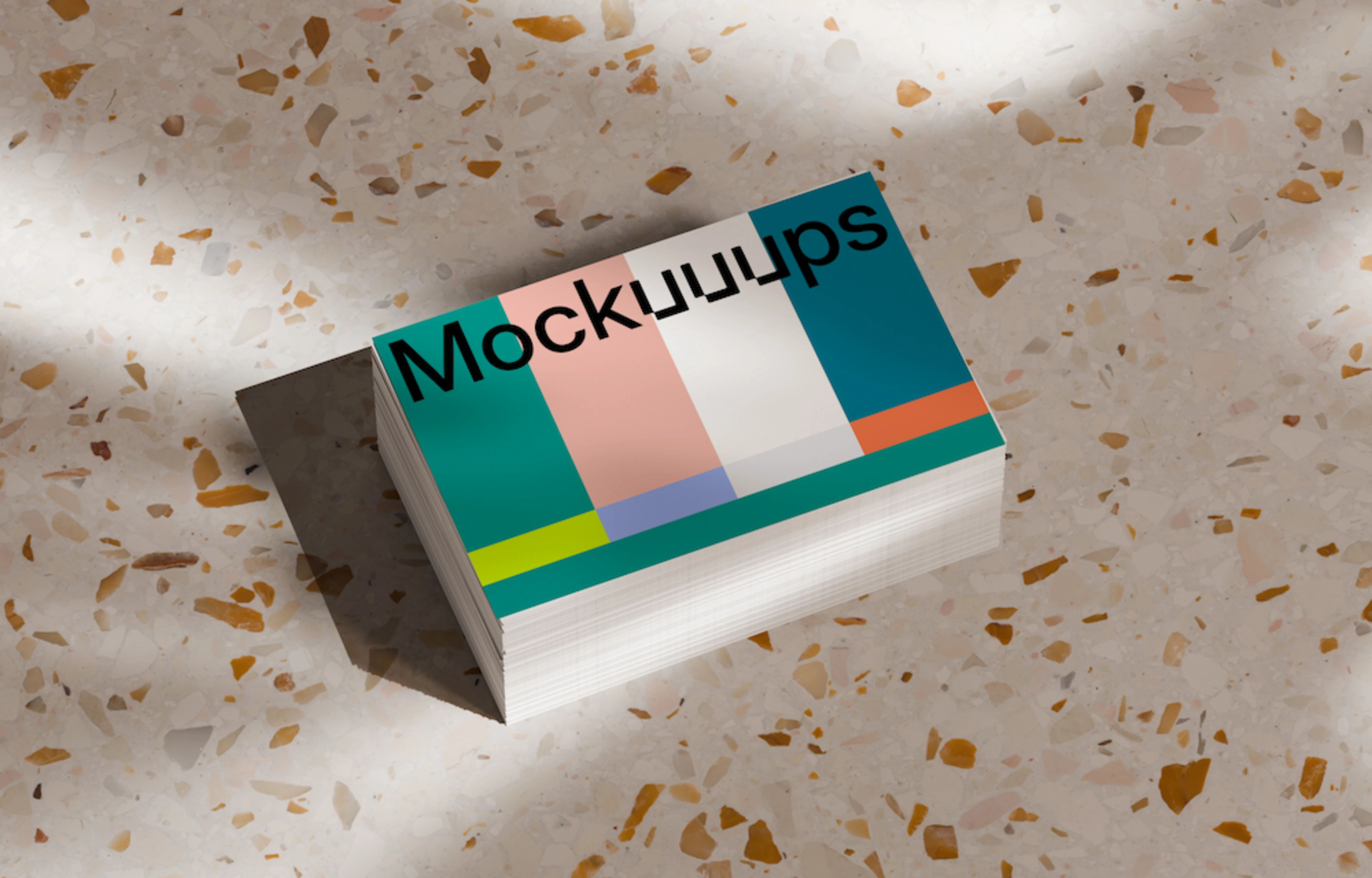 Stacked EU business card mockup on terrazzo surface