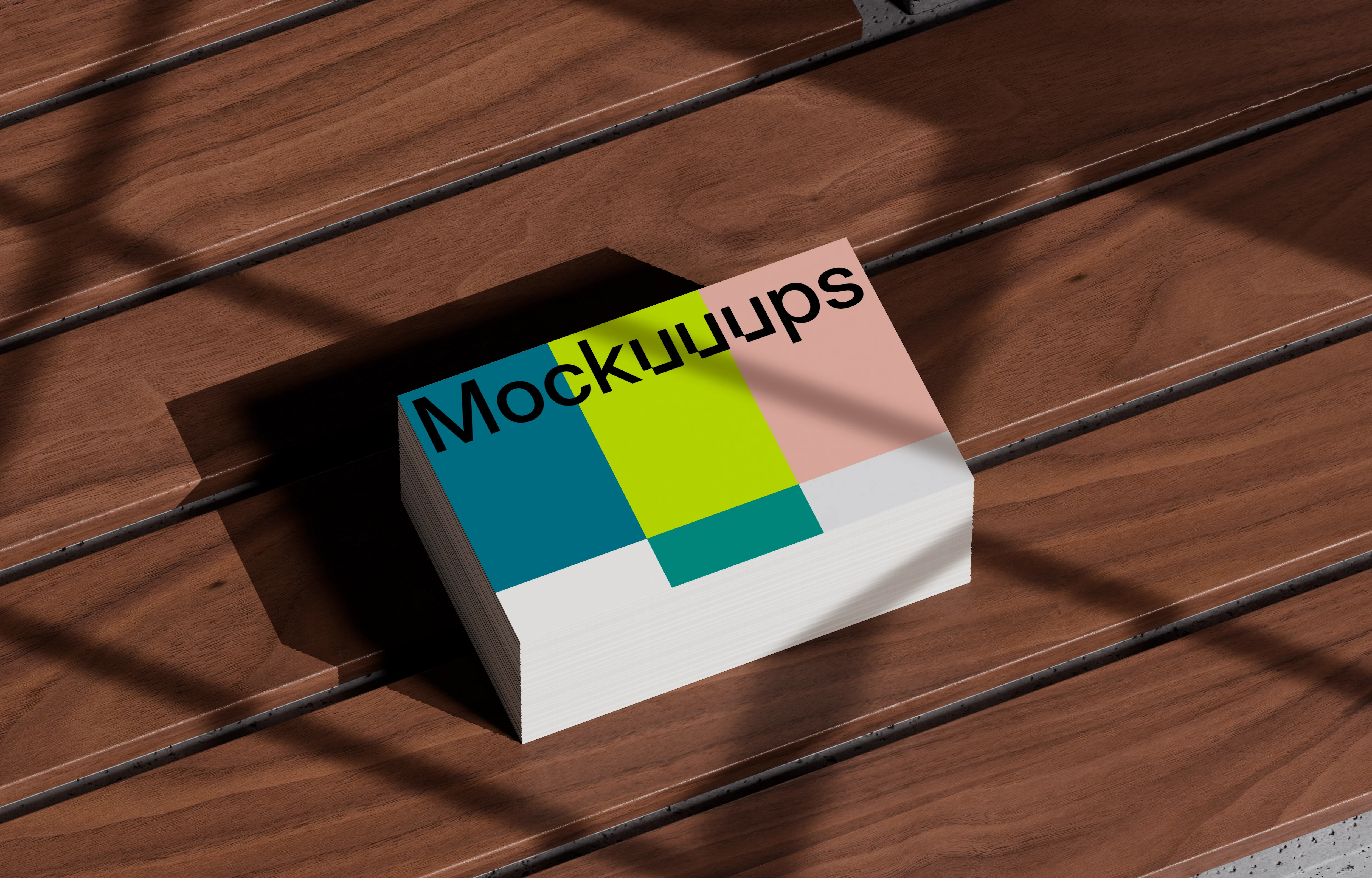 Stacked pile of business card mockup on a wooden surface