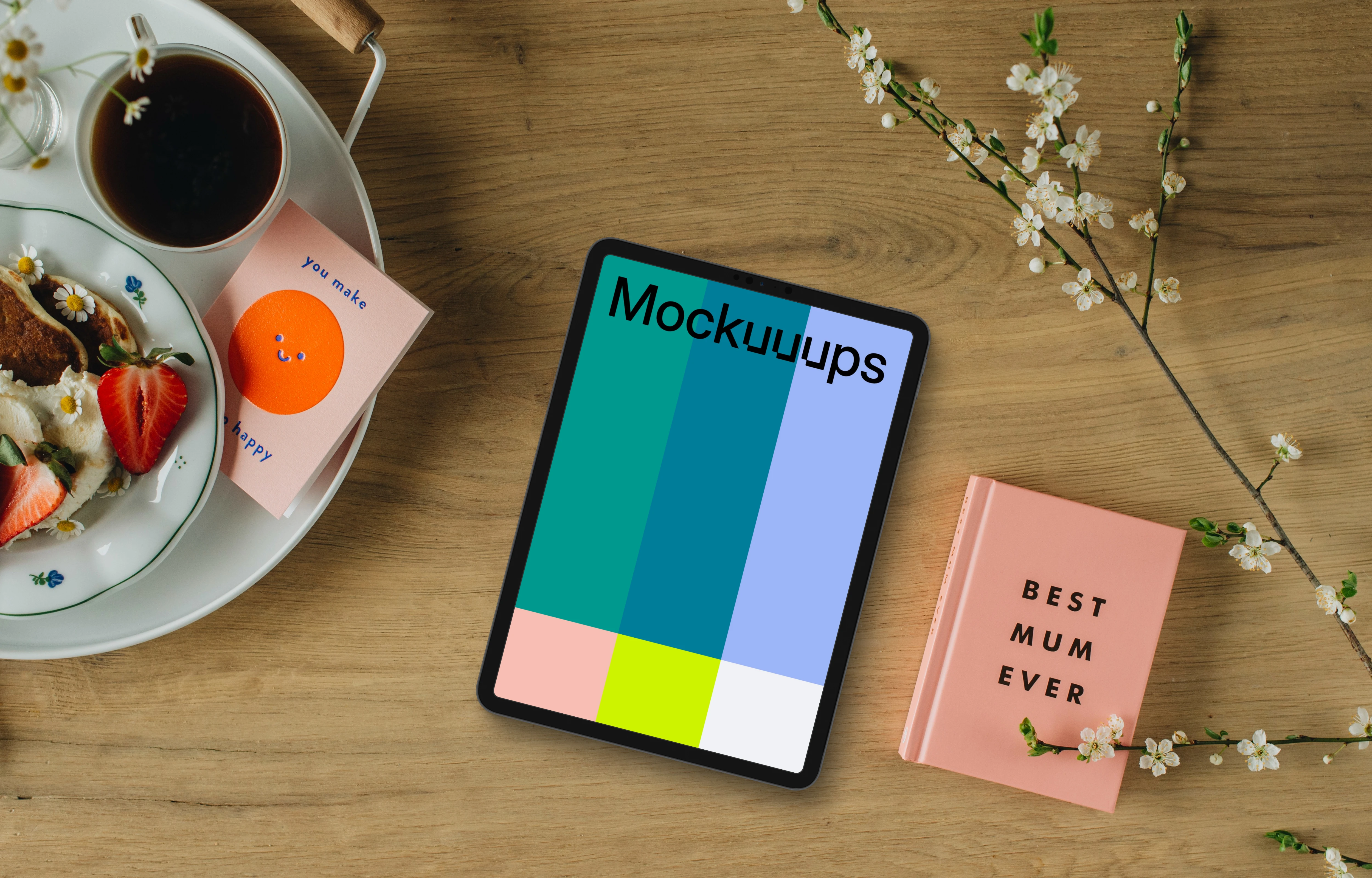 Tablet mockup in Mother’s day themed scene