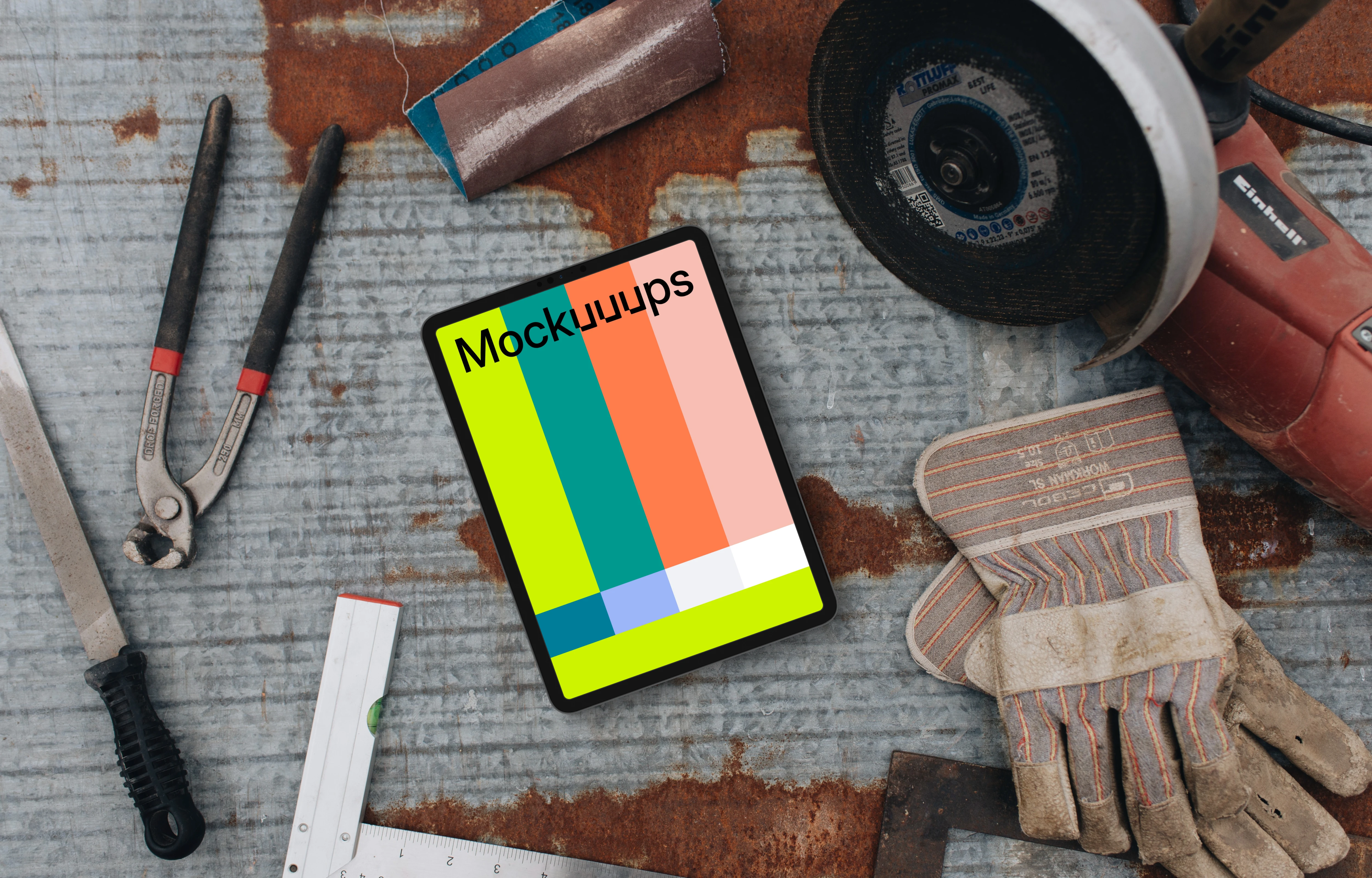 Tablet mockup with mechanic tools