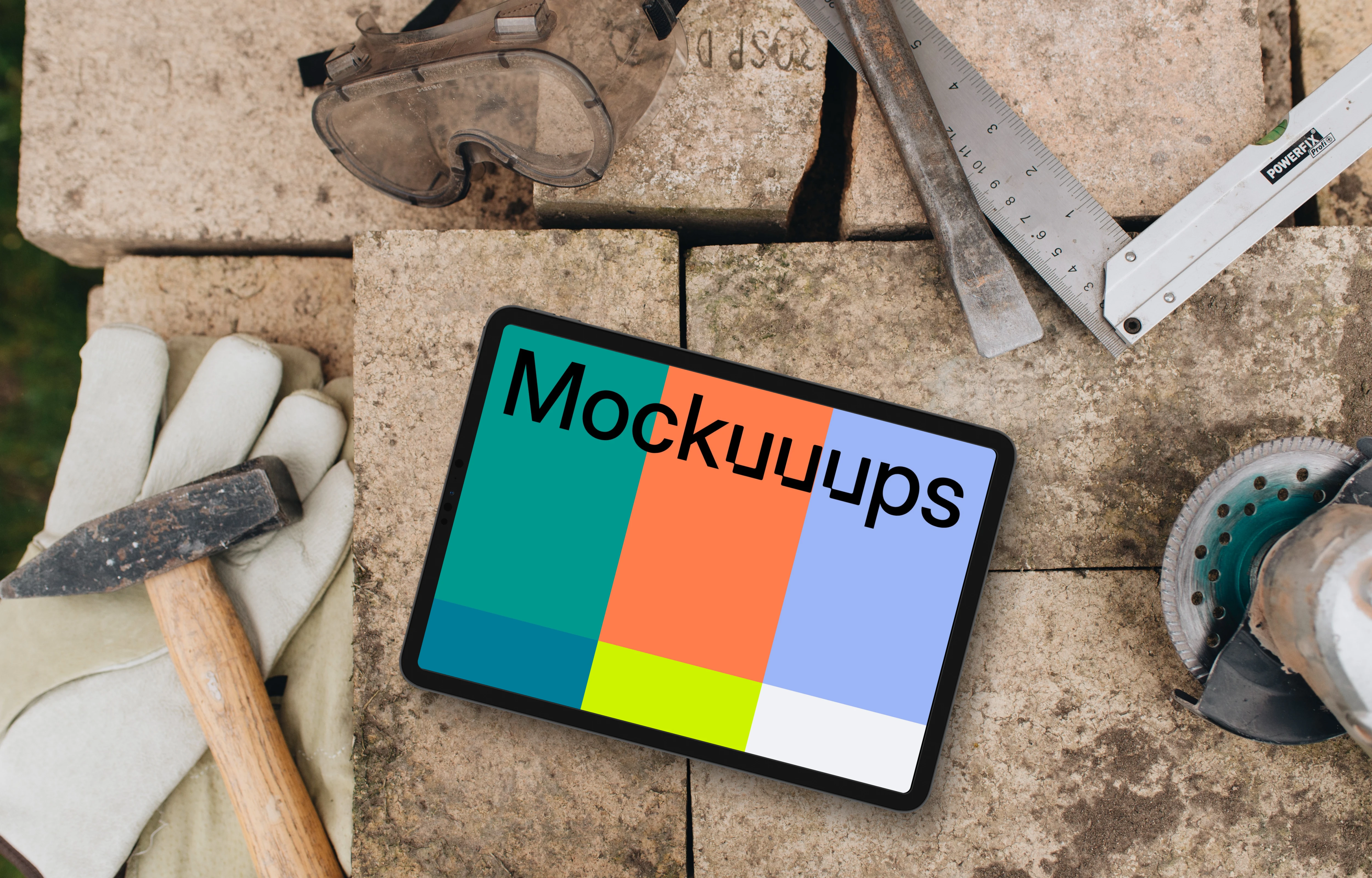 Tablet mockup with workshop tools