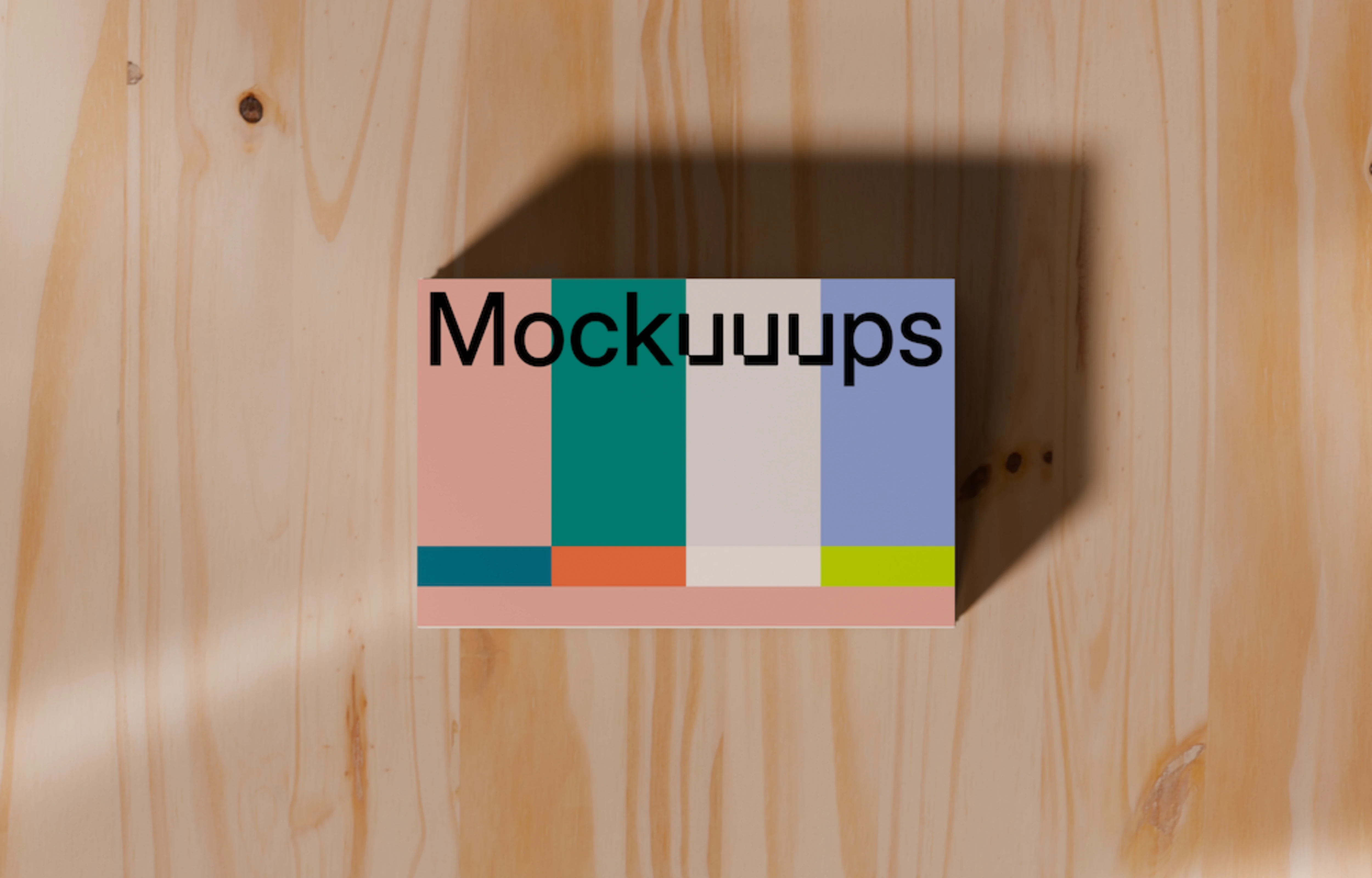 Top view of business card mockup on a wooden table