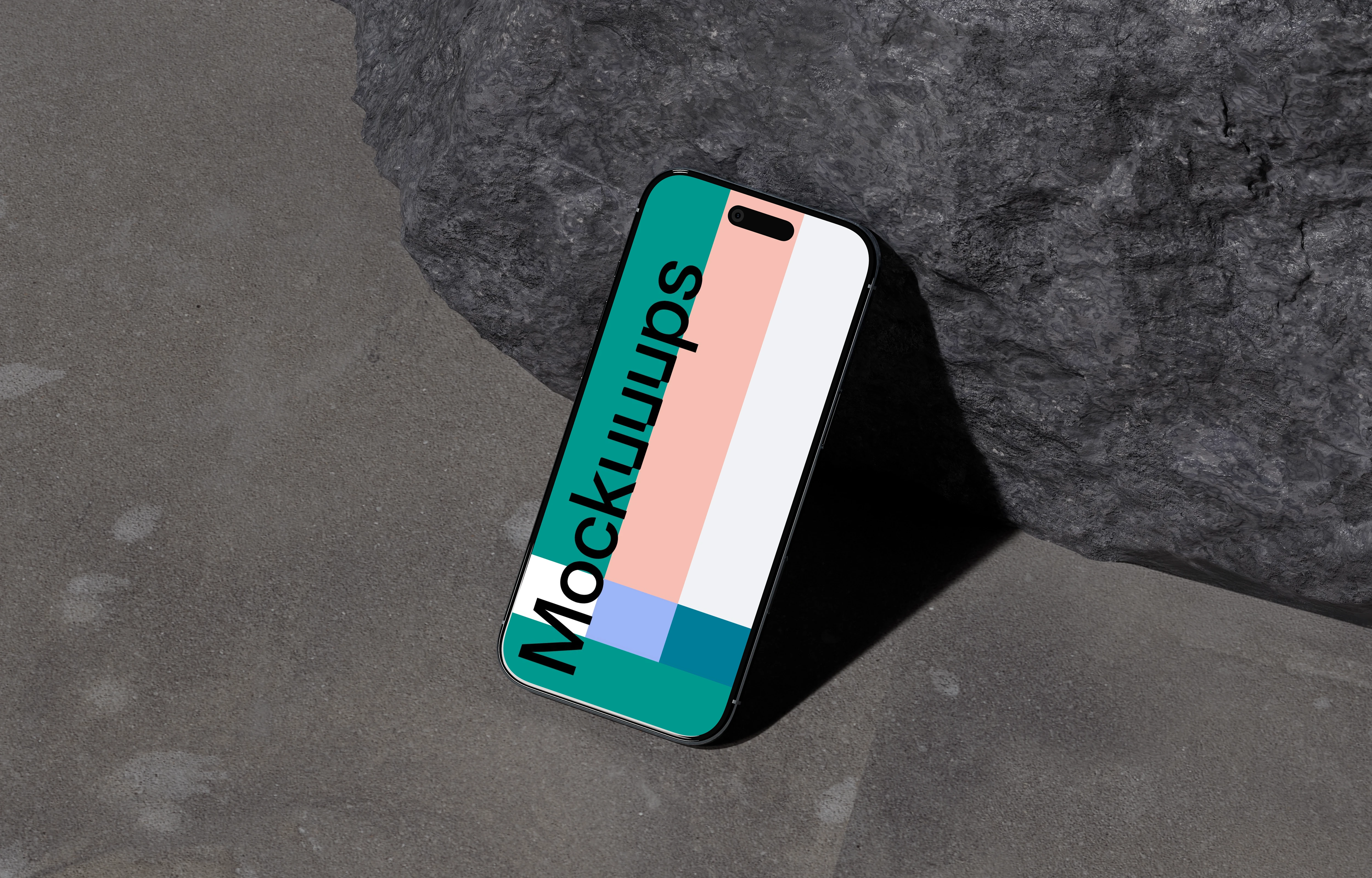 iPhone Air mockup on a concrete surface with rock