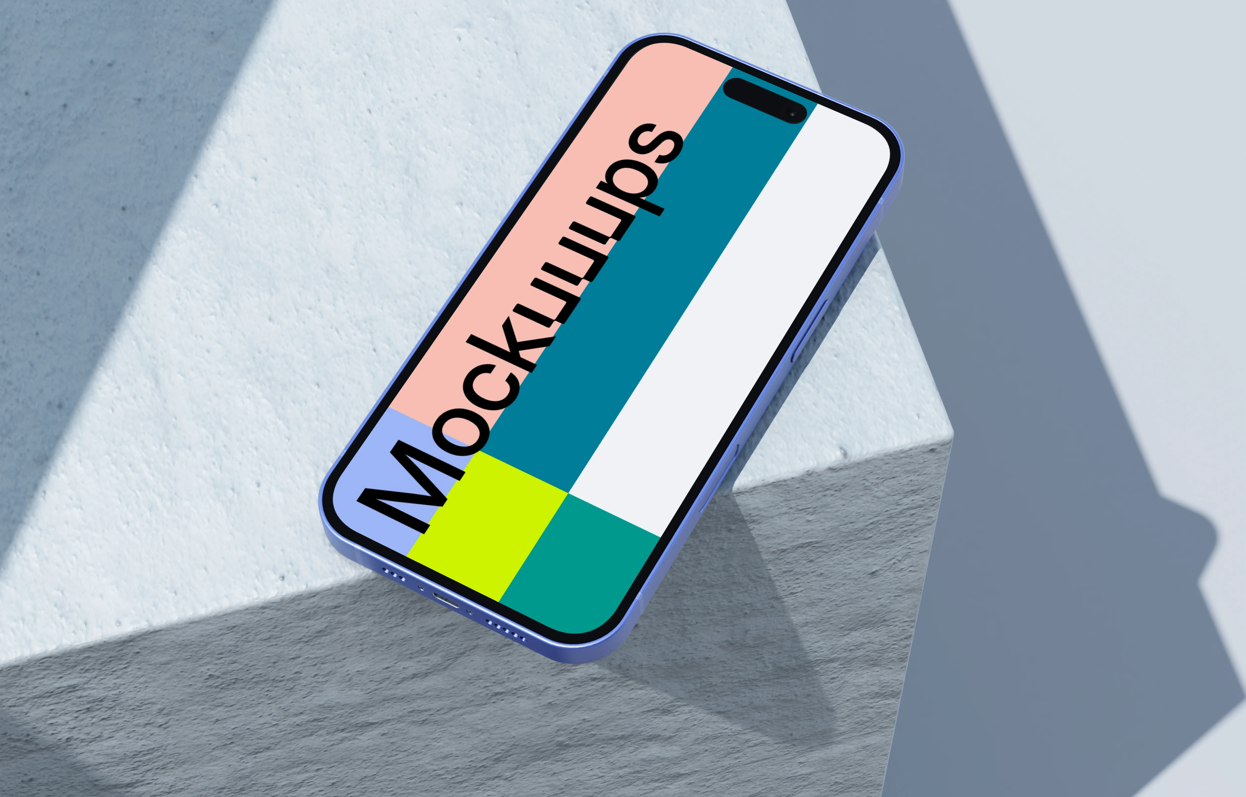 Ultramarine iPhone 16 mockup on concrete with shadows