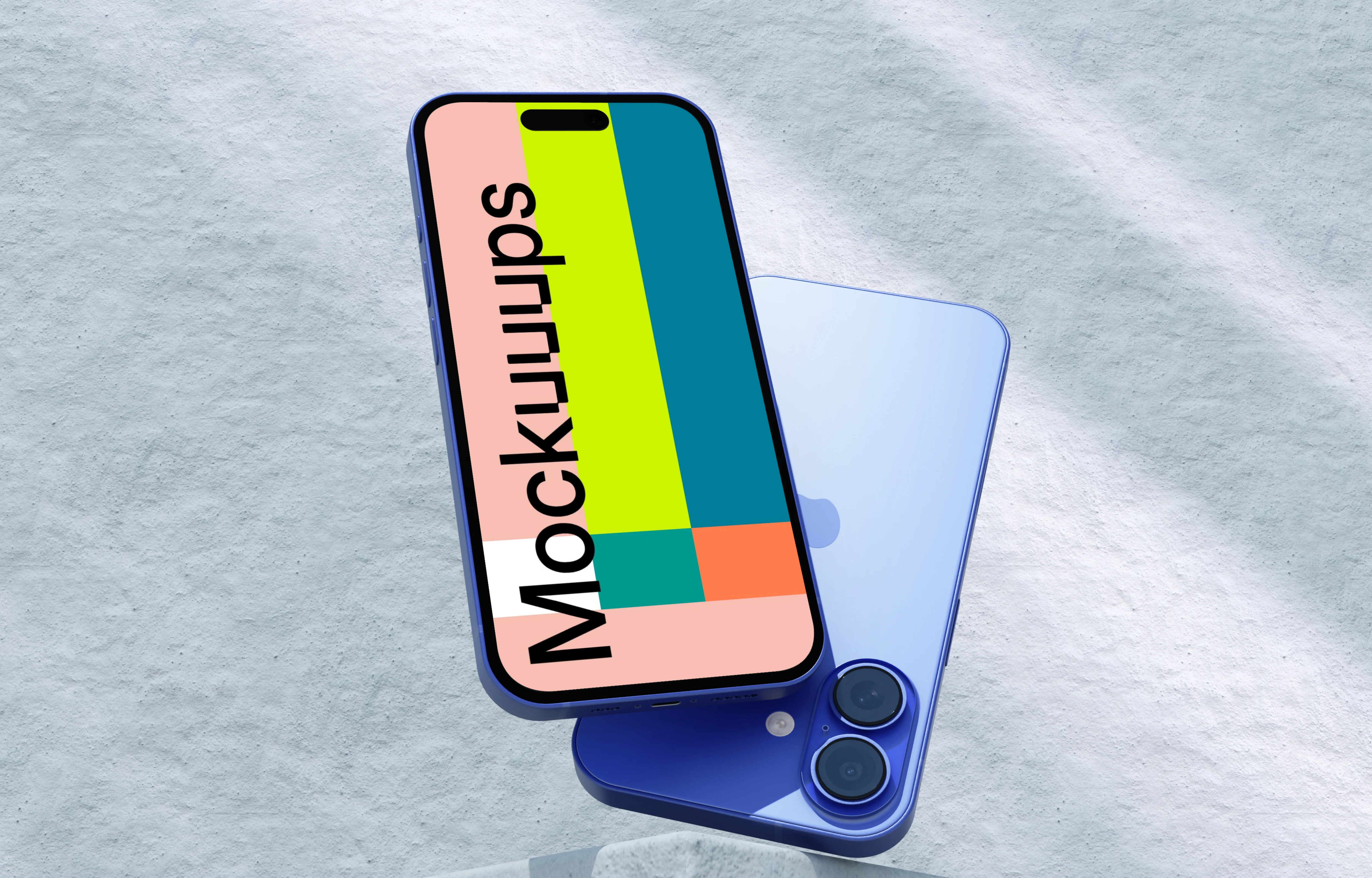 Ultramarine iPhone 16 mockup with a textured background