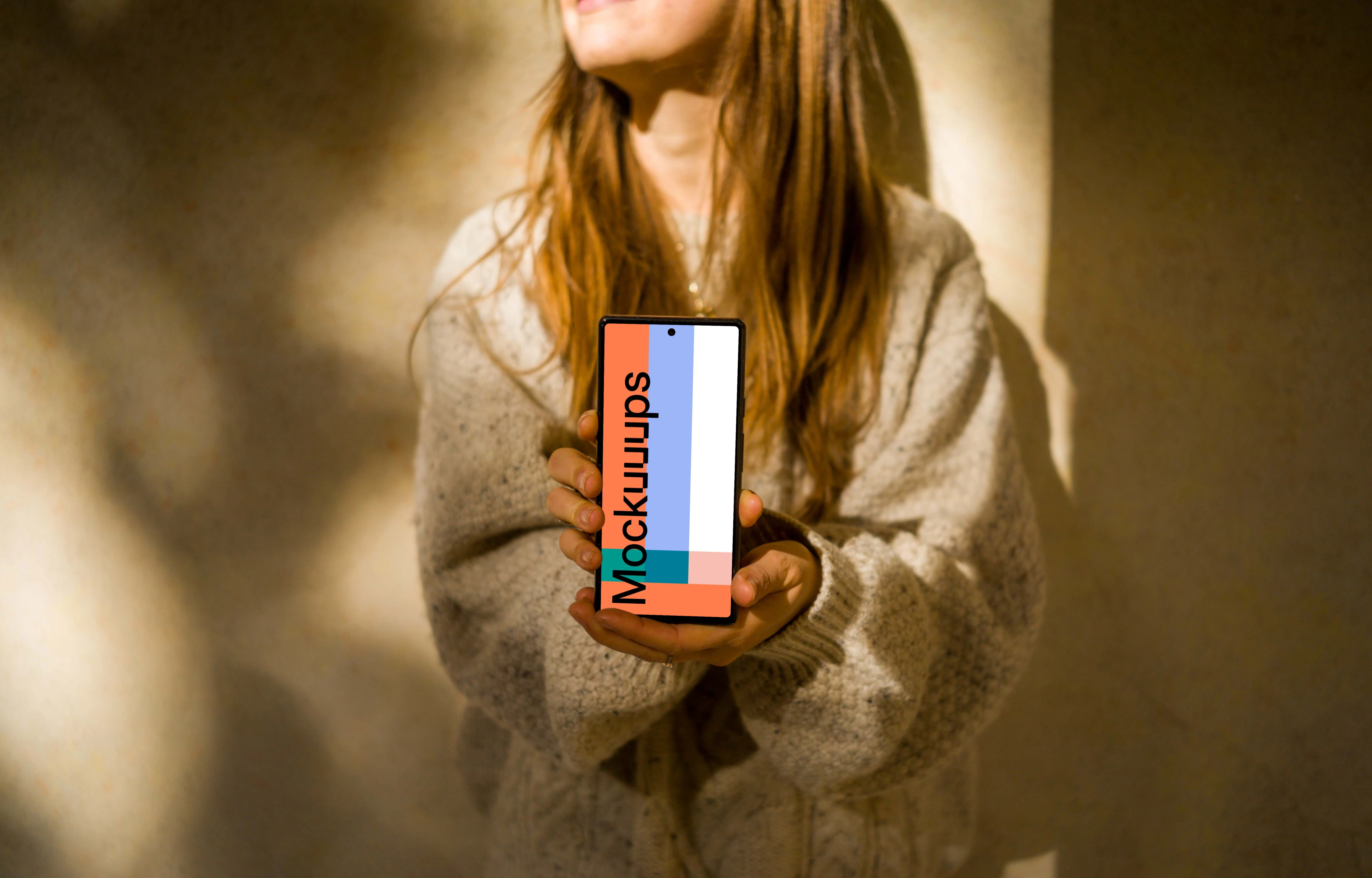 Woman showing a Google Pixel 6 mockup