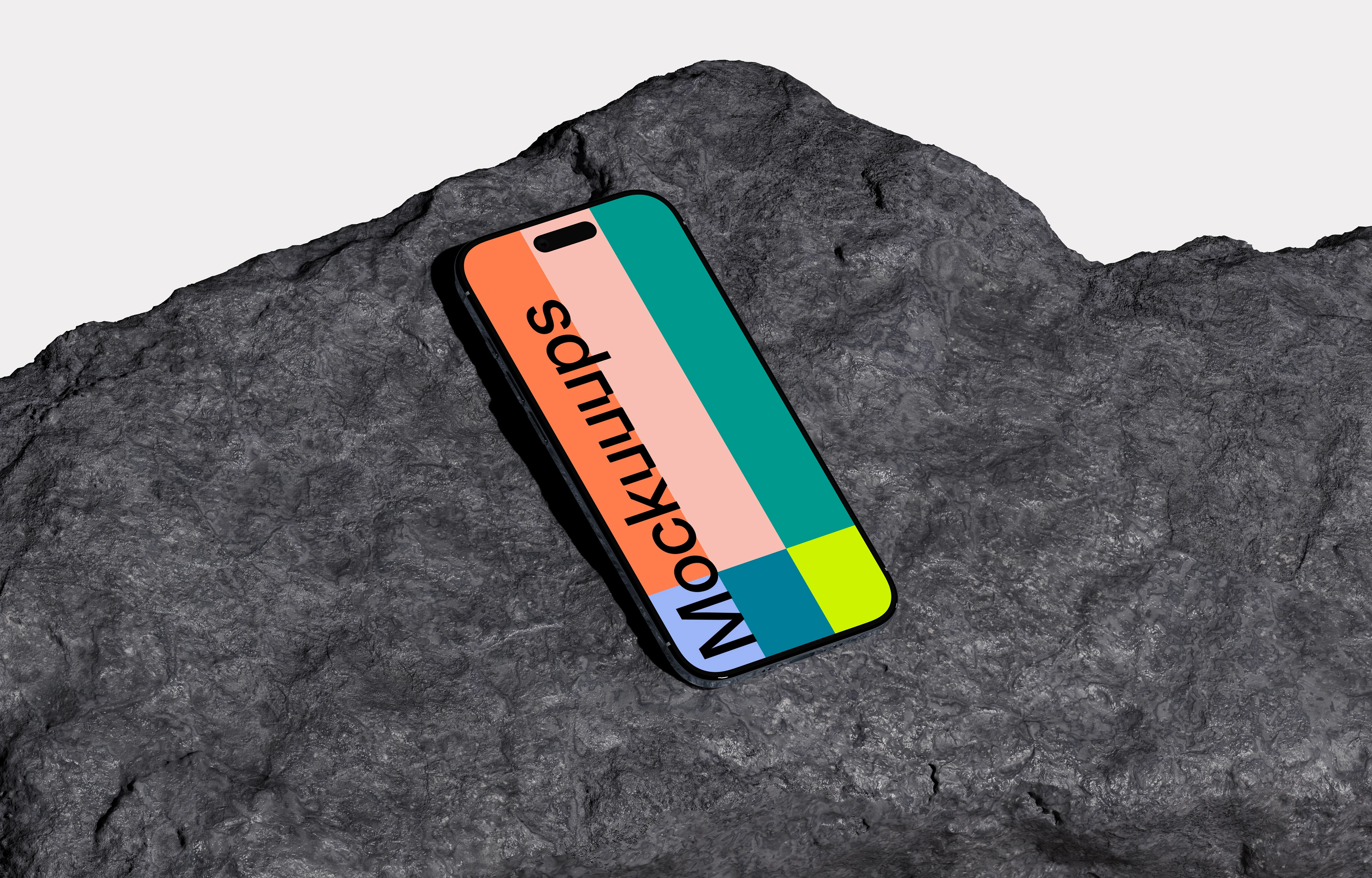 iPhone Air mockup on a textured dark rock surface