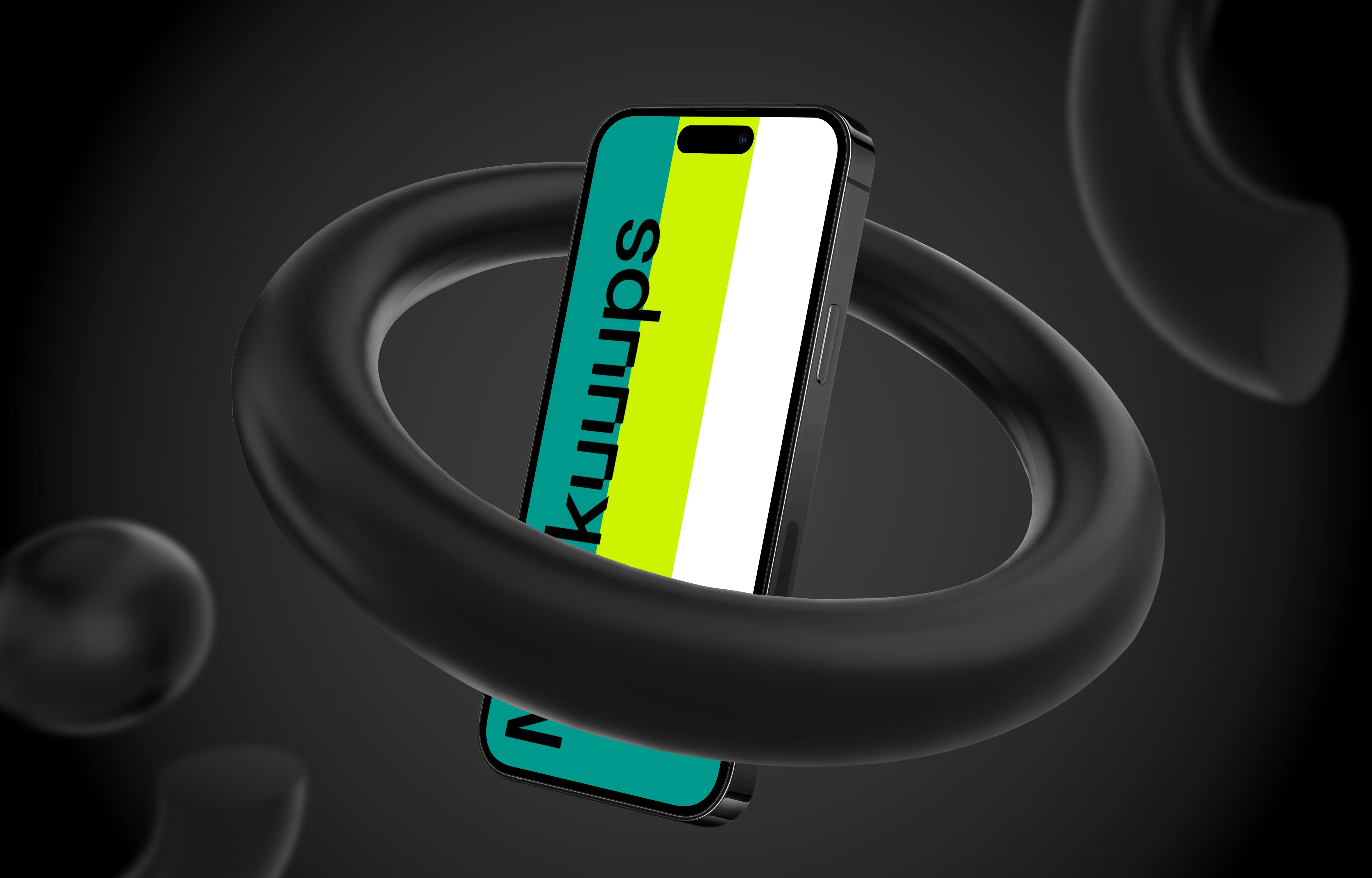Flying Smartphone Mockup with Abstract Shapes