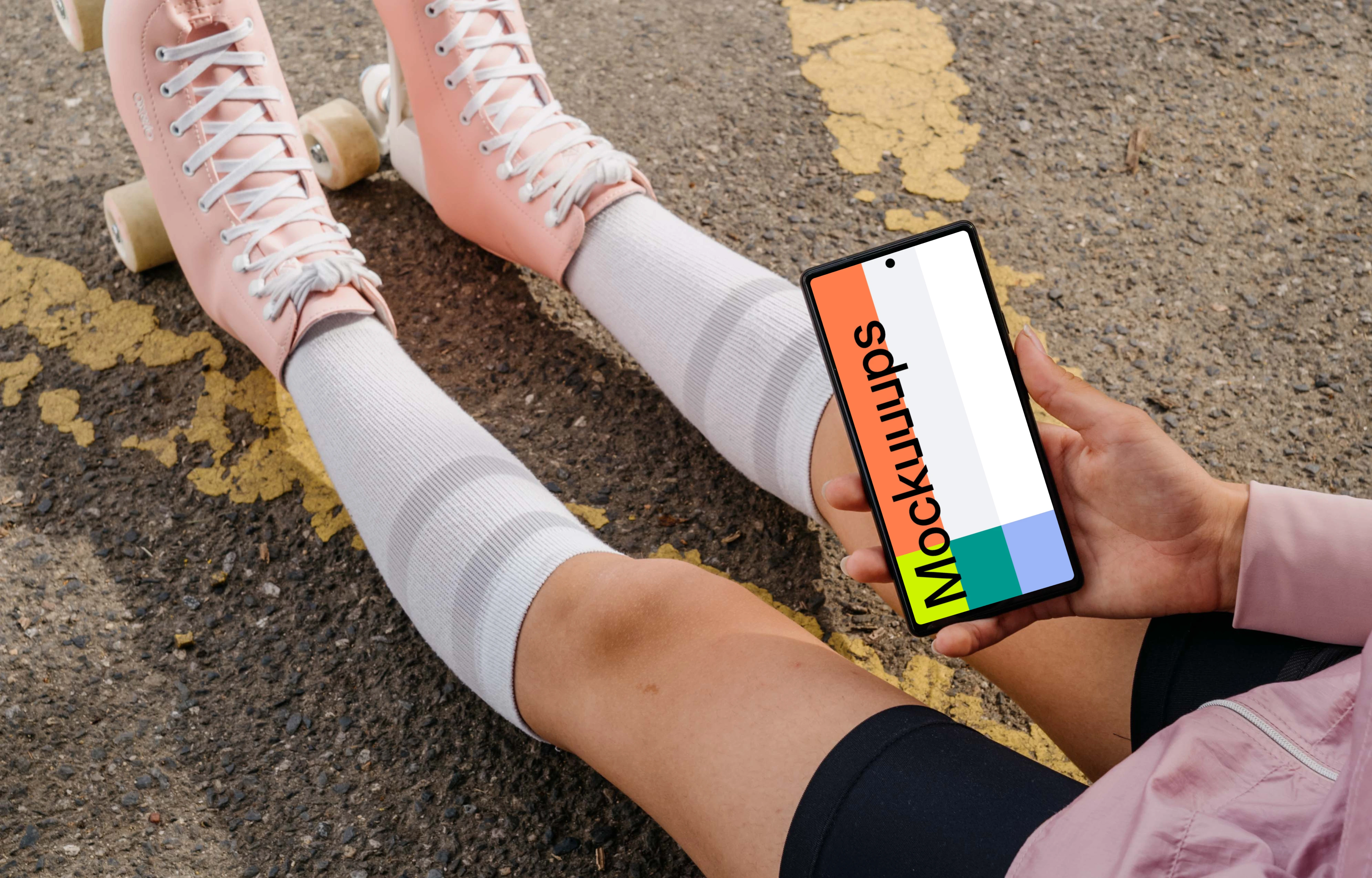 Woman holding a phone mockup