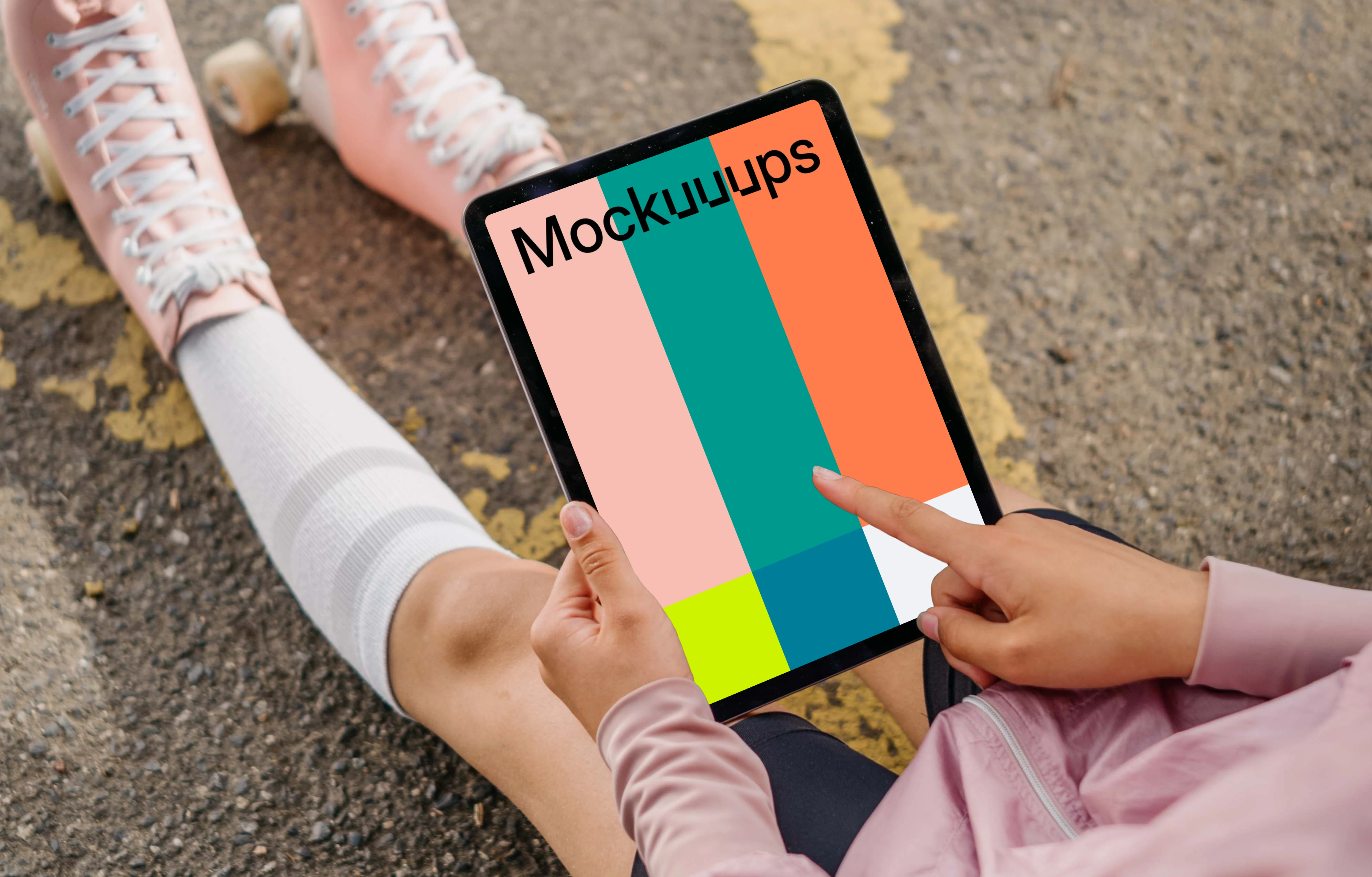 Woman pointing on an iPad Air mockup