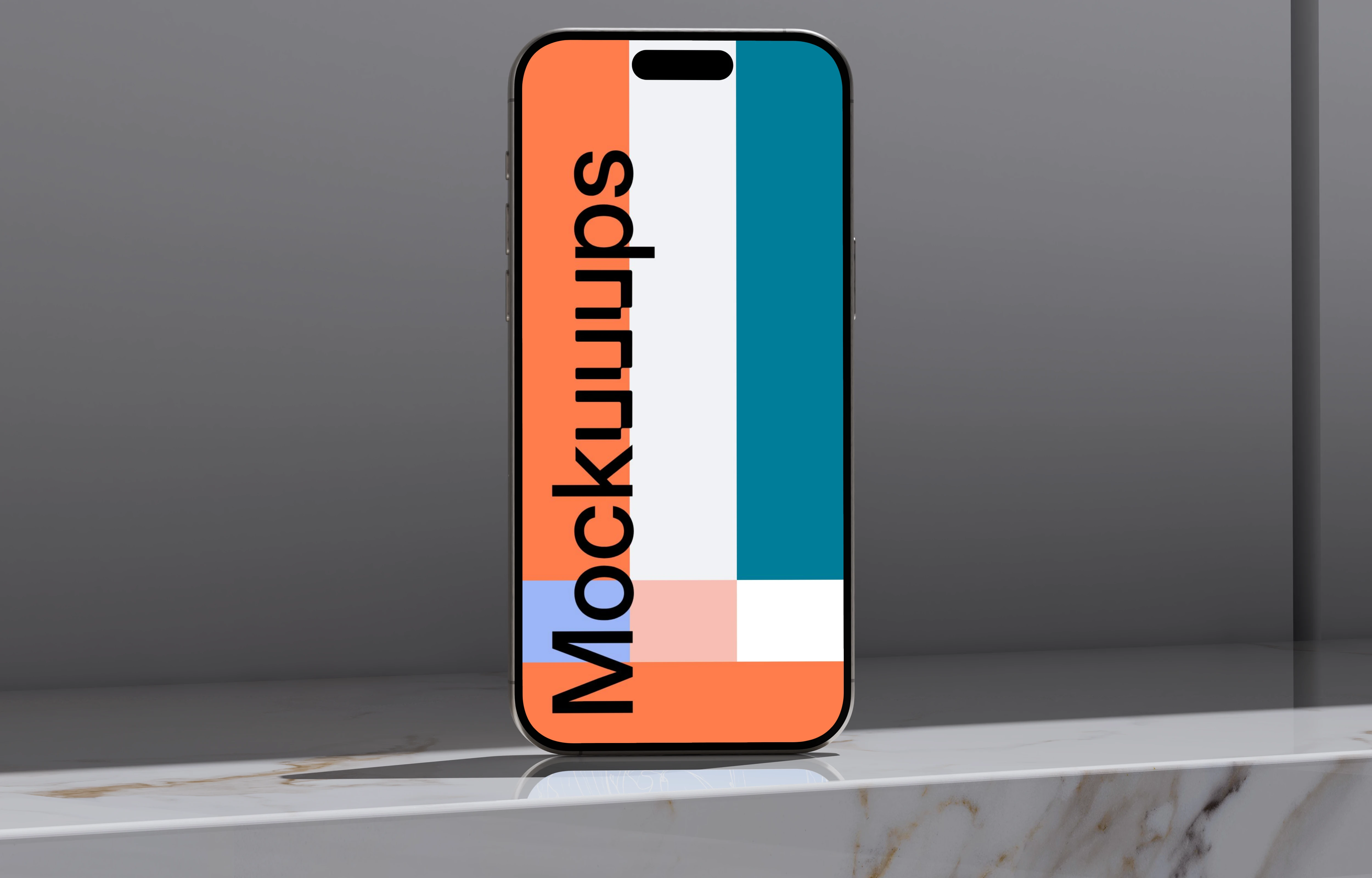 iPhone 16 mockup on marble platform
