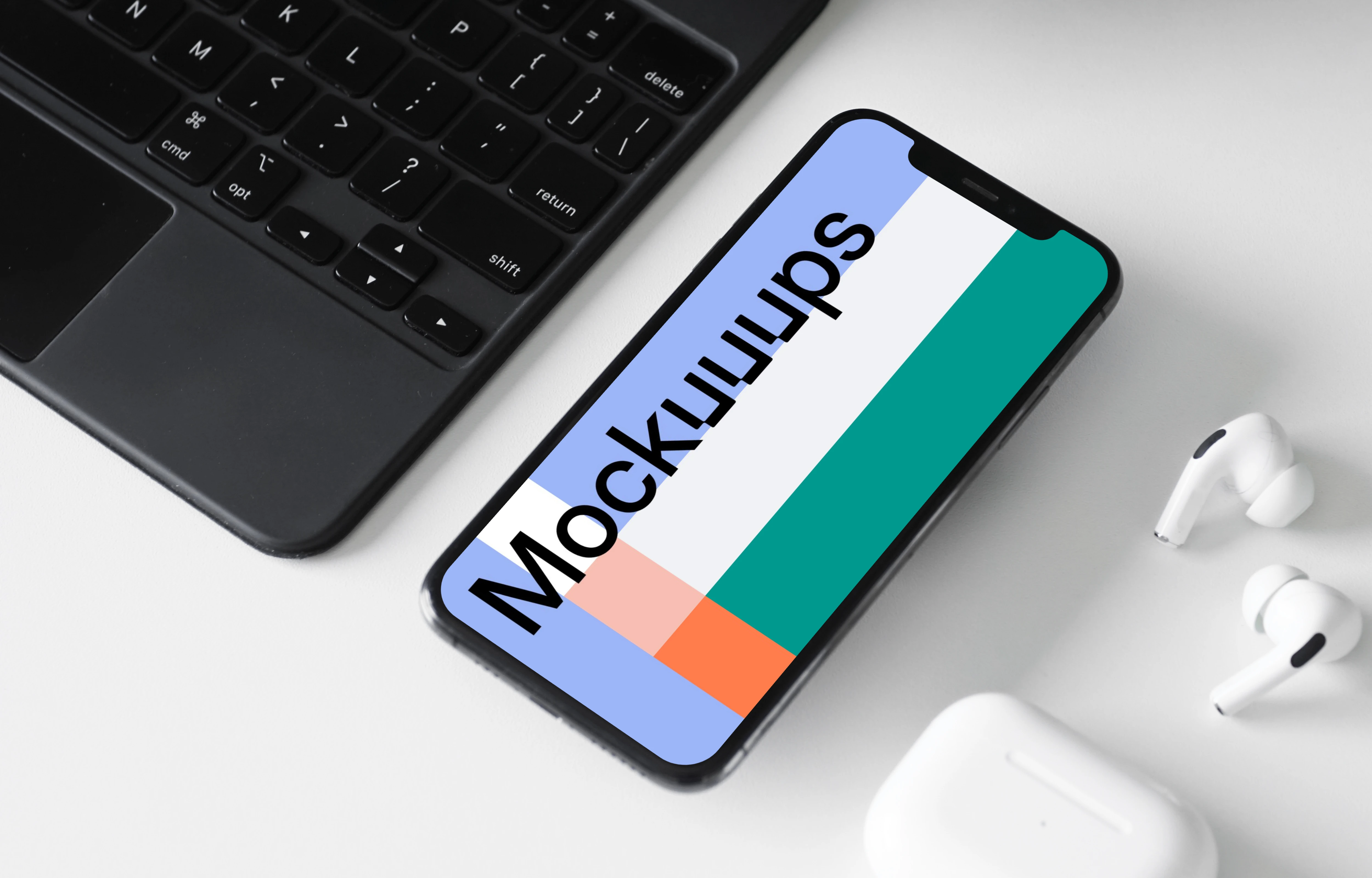 iPhone 12 mockup with AirPods