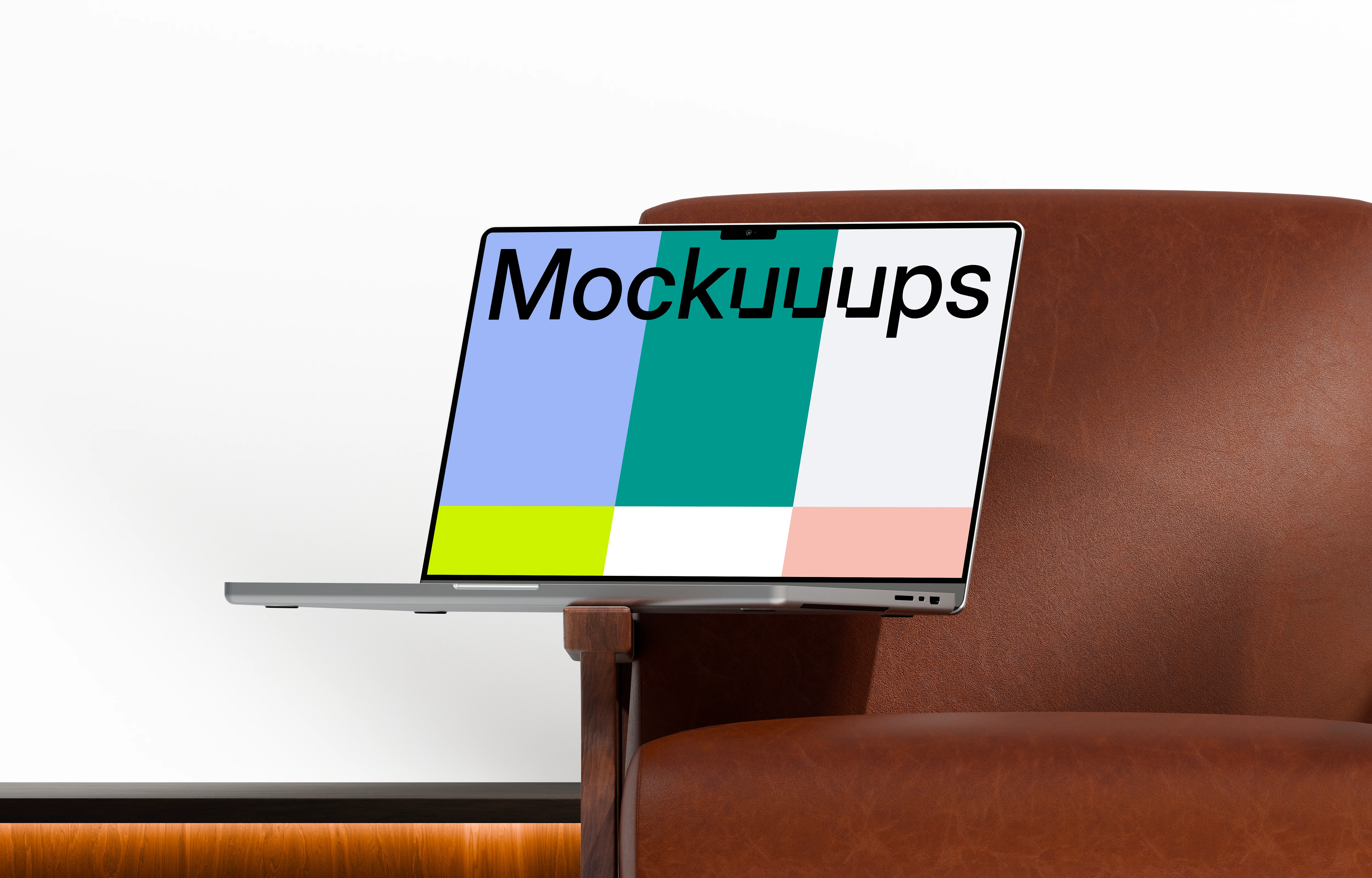 MacBook Pro mockup on a leather chair