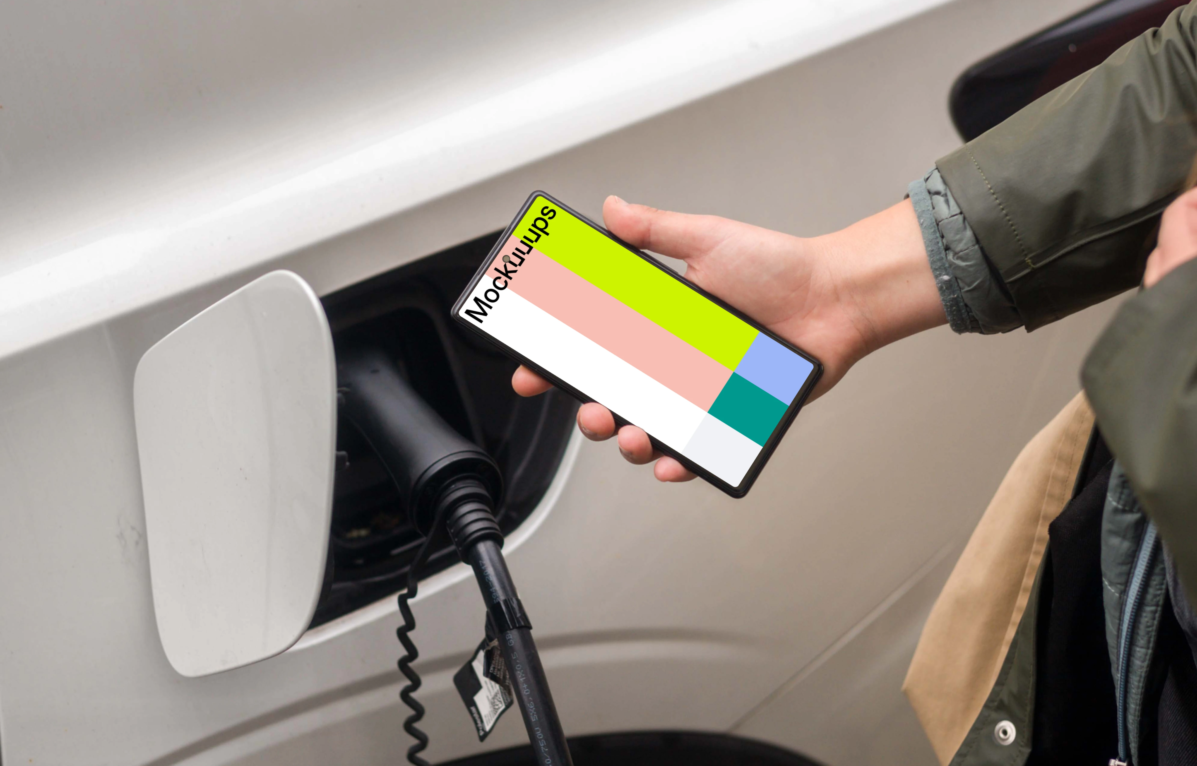 Electric car and phone mockup