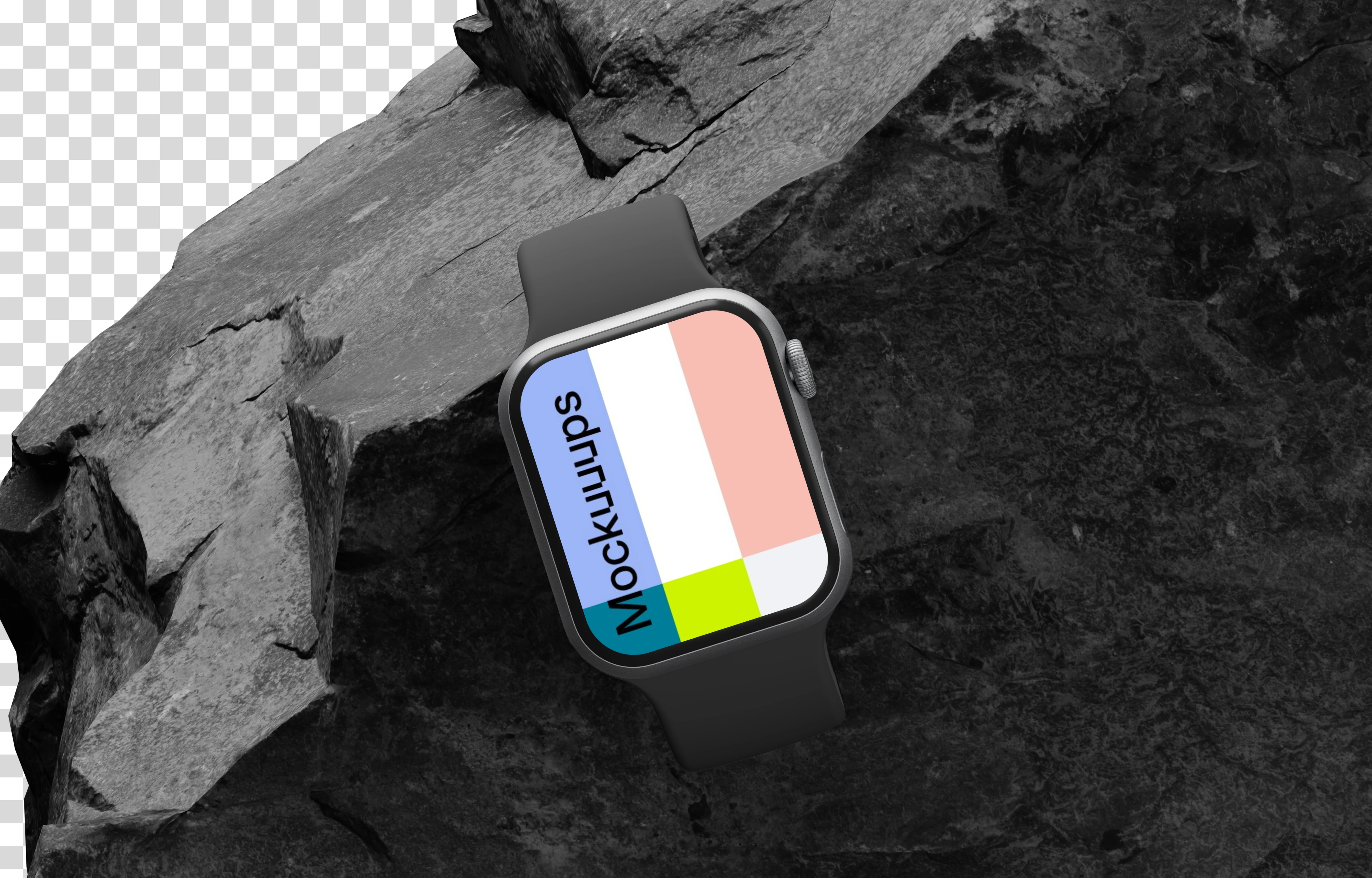 Apple Watch mockup on textured rock surface