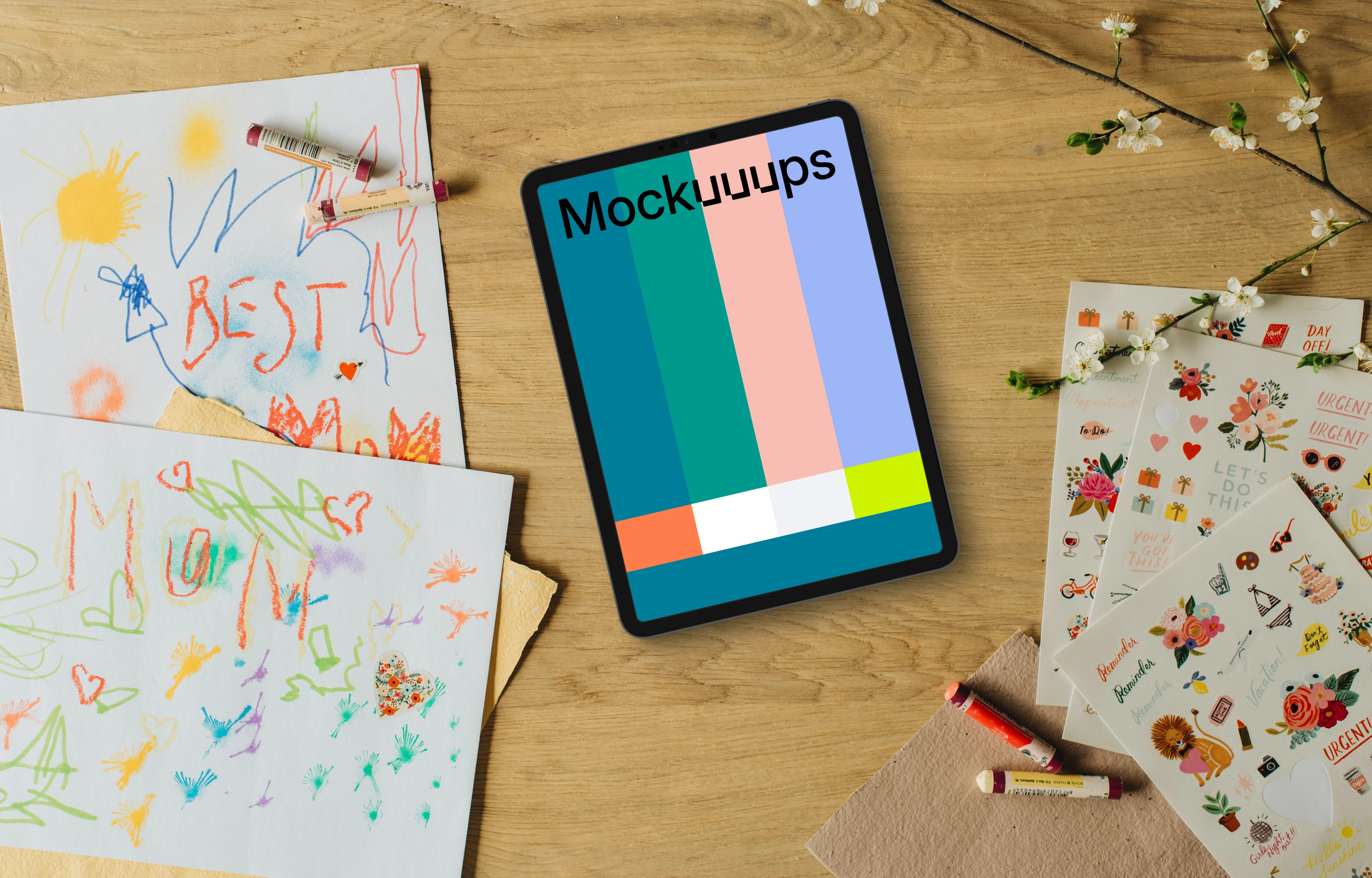 Wishes for mom next to the tablet mockup