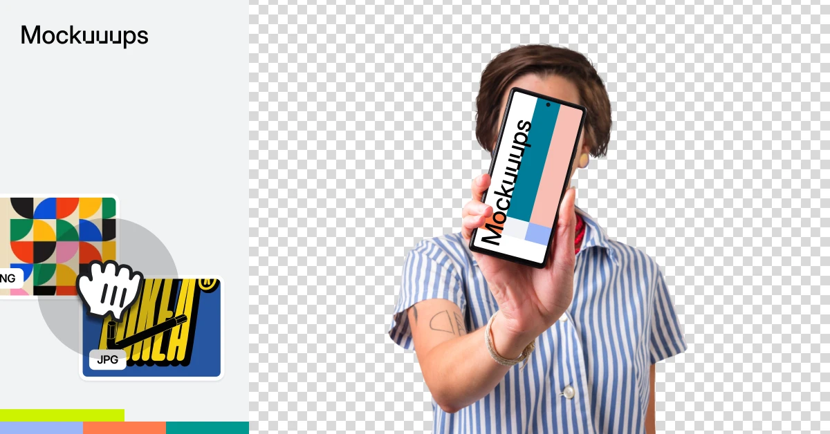 Woman holding Google Pixel mockup in front of her face - Mockuuups Studio