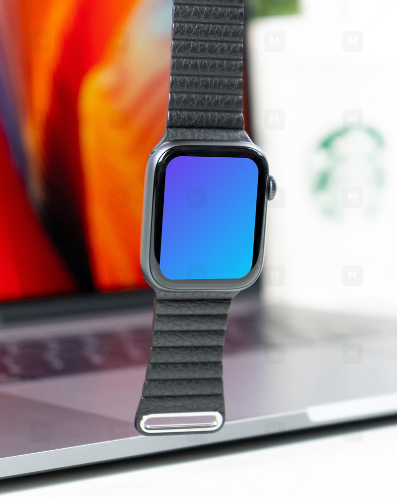 Apple Watch mockup ahead of MacBook