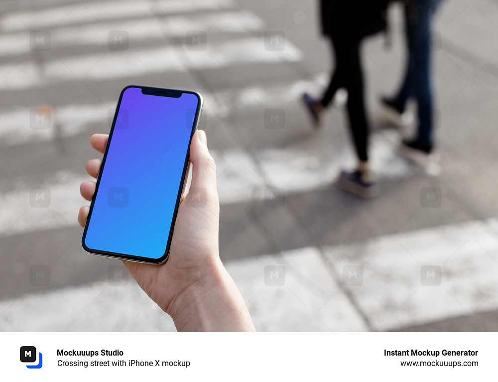 Crossing street with iPhone X mockup