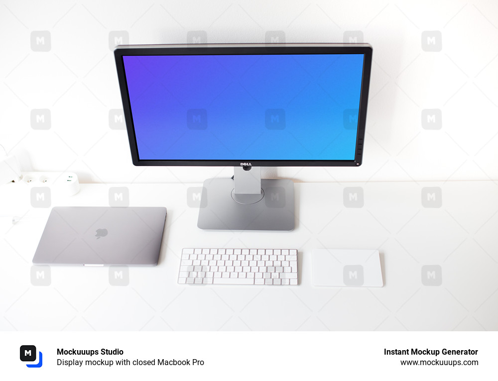 Display mockup with closed Macbook Pro