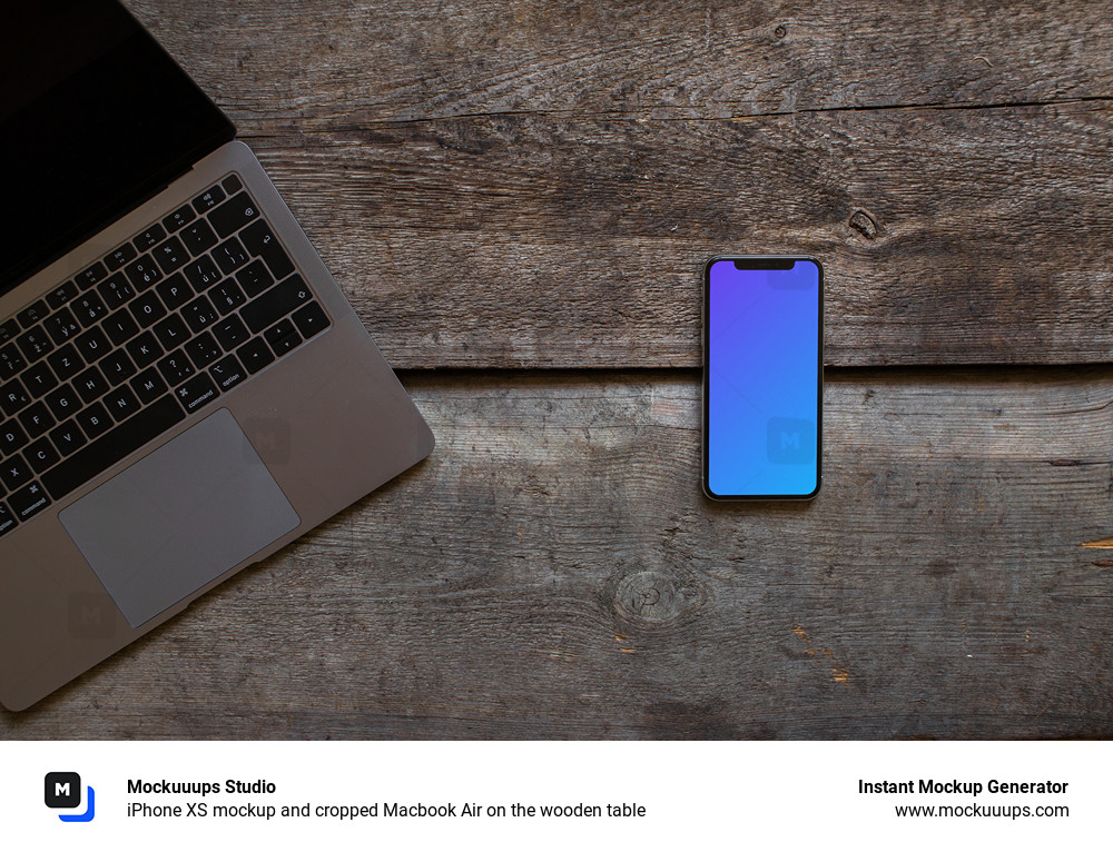 iPhone XS mockup and cropped Macbook Air on the wooden table