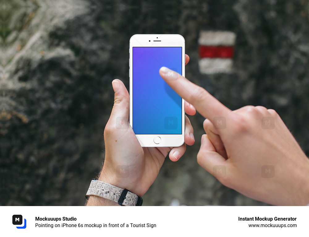 Pointing on iPhone 6s mockup in front of a Tourist Sign