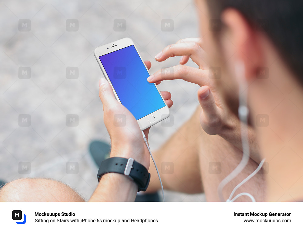 Sitting on Stairs with iPhone 6s mockup and Headphones