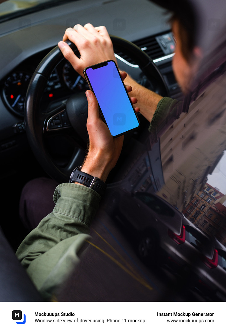 Window side view of driver using iPhone 11 mockup