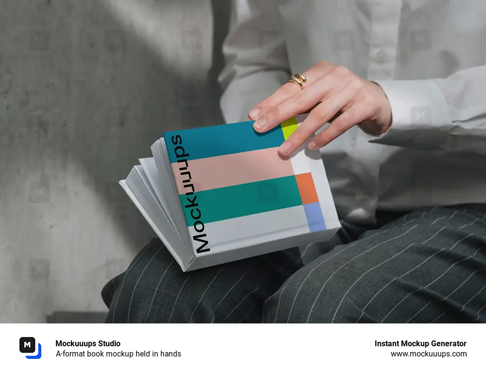 A-format book mockup held in hands