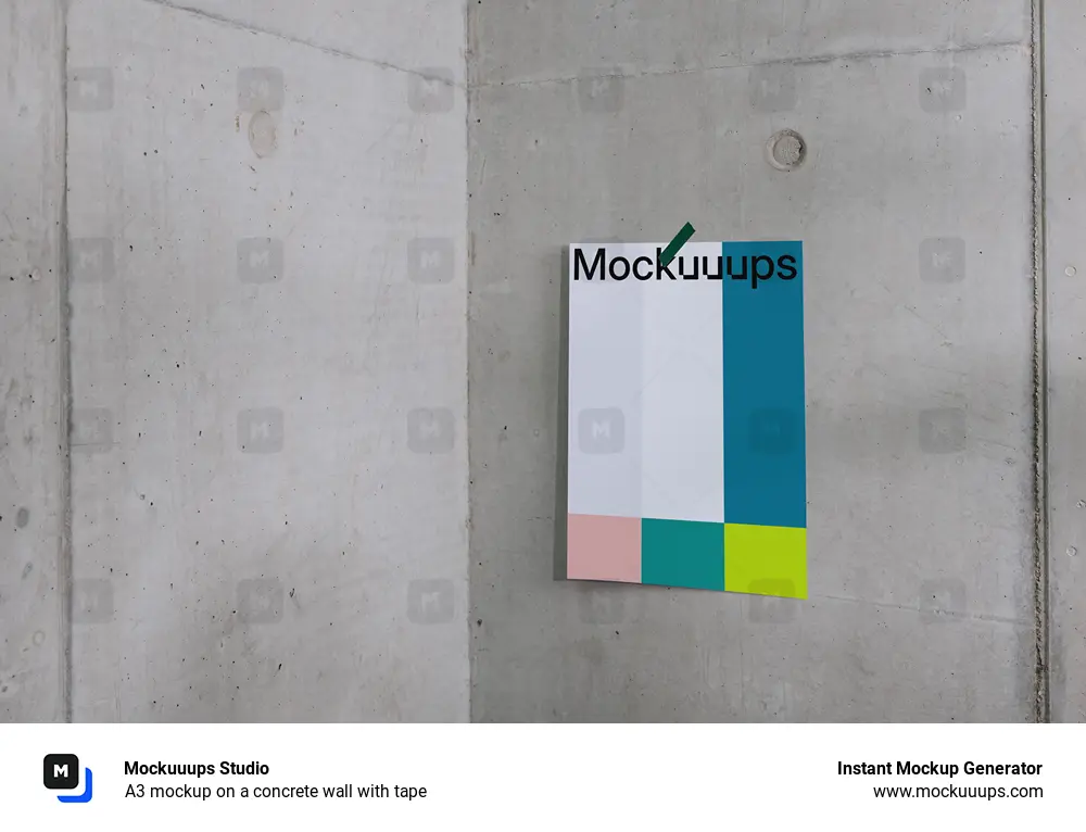 A3 mockup on a concrete wall with tape
