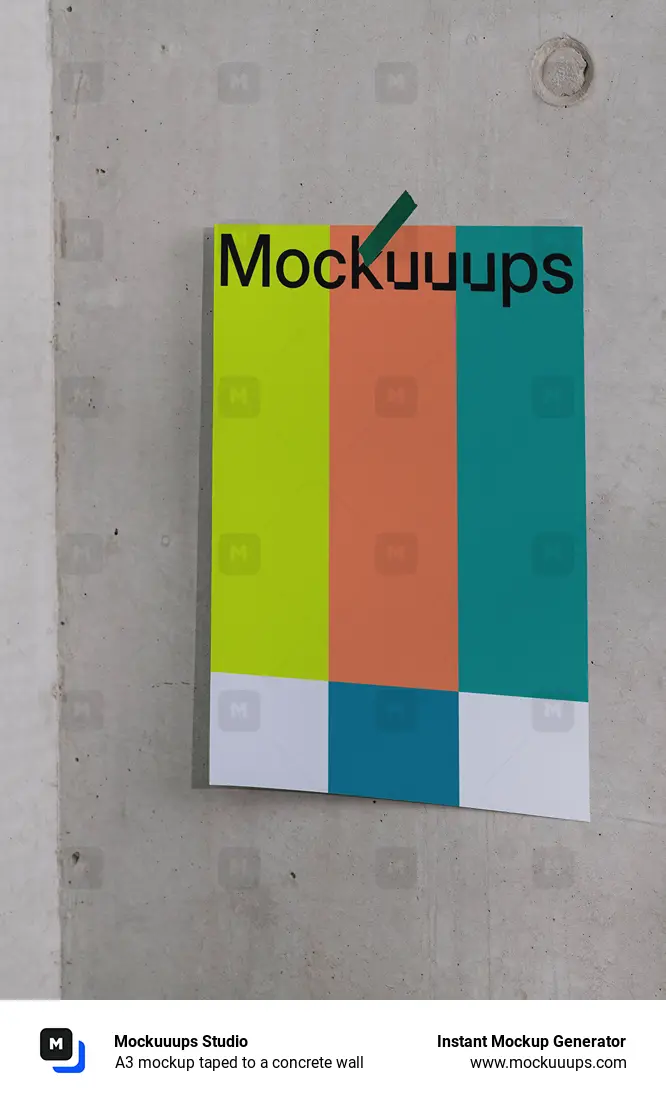 A3 mockup taped to a concrete wall