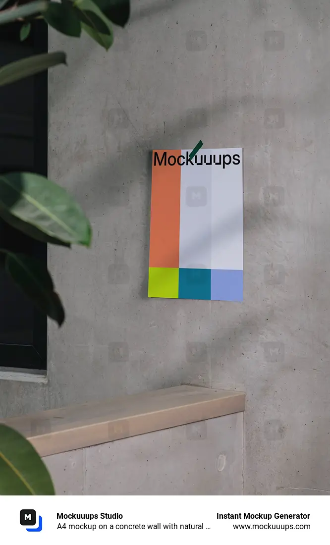 A4 mockup on a concrete wall with natural shadows