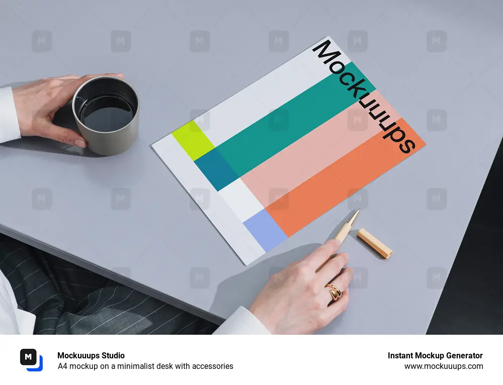A4 mockup on a minimalist desk with accessories