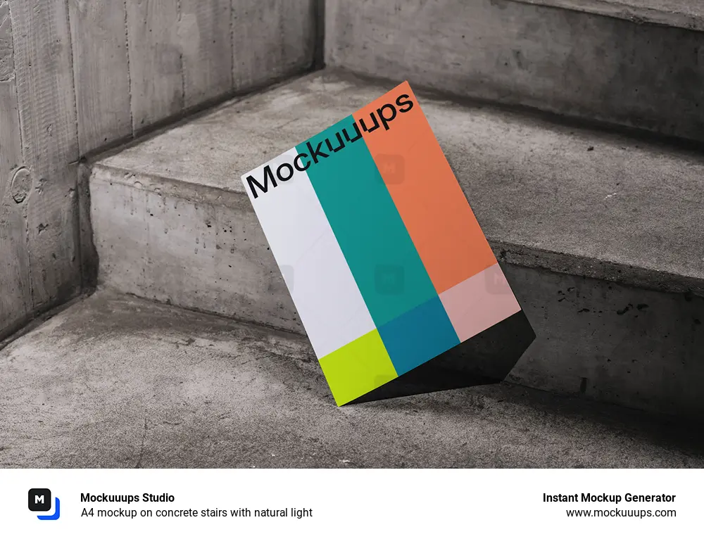 A4 mockup on concrete stairs with natural light