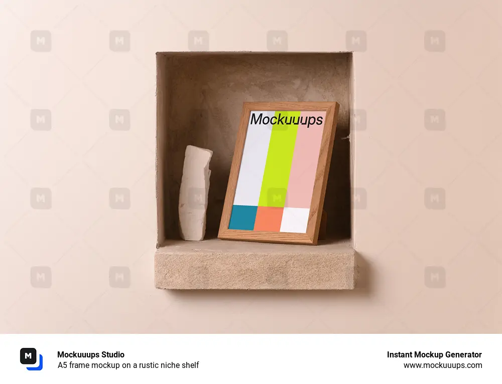 A5 frame mockup on a rustic niche shelf