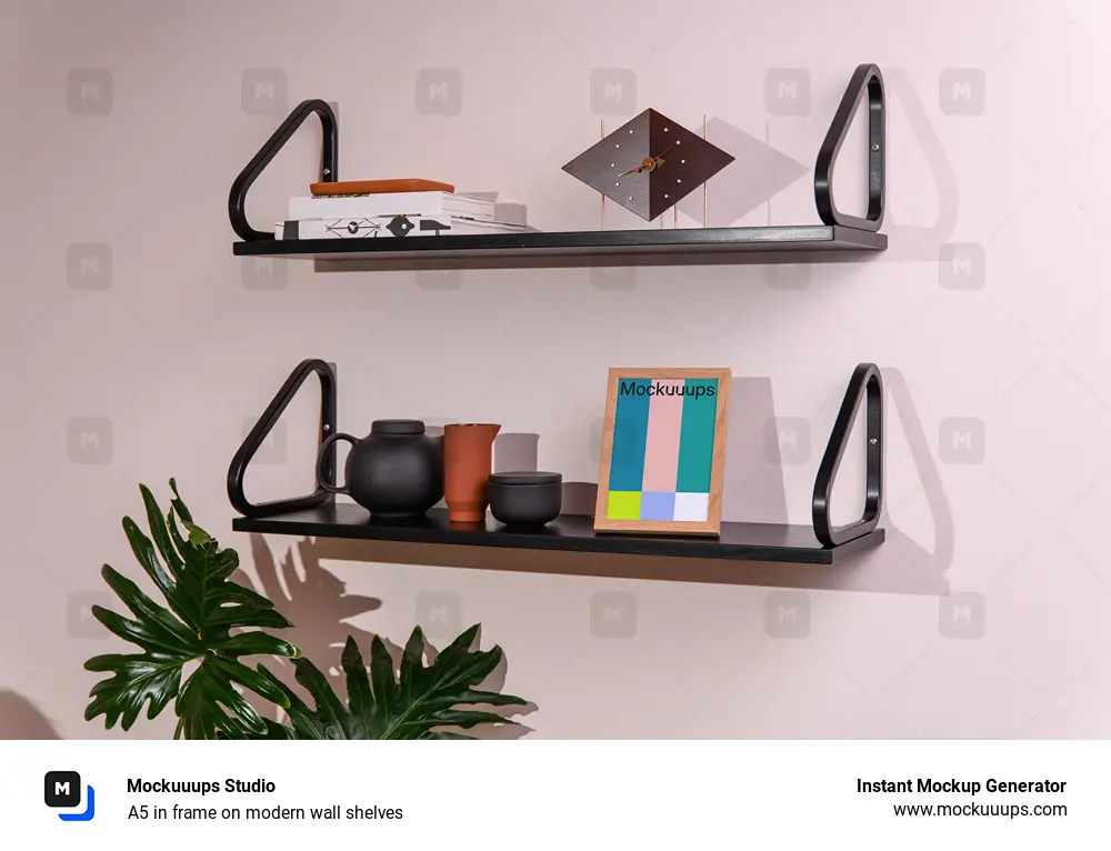 A5 in frame on modern wall shelves
