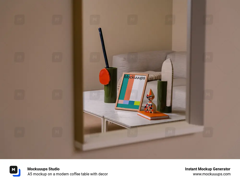A5 mockup on a modern coffee table with decor