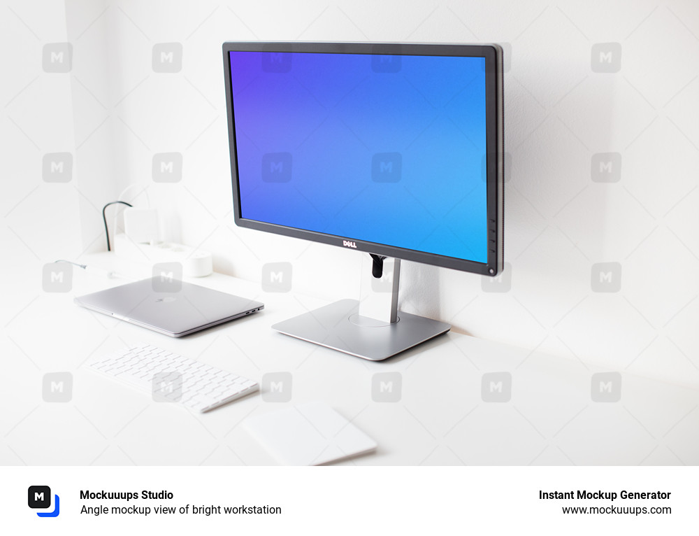 Angle mockup view of bright workstation