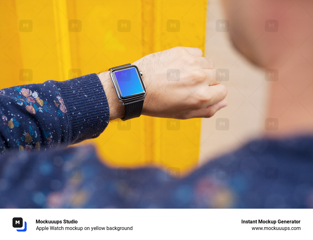 Apple Watch mockup on yellow background