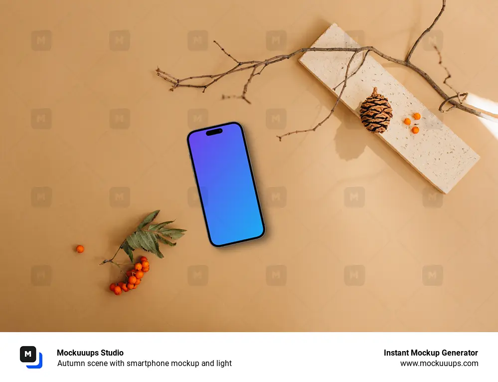 Autumn scene with smartphone mockup and light