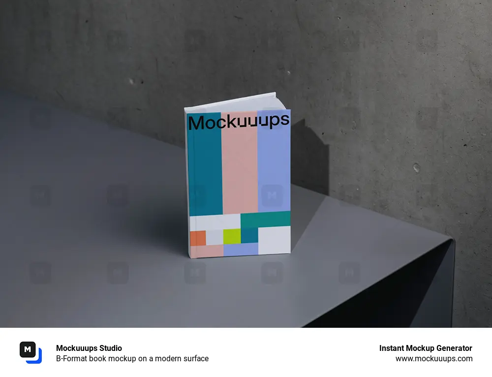 B-Format book mockup on a modern surface