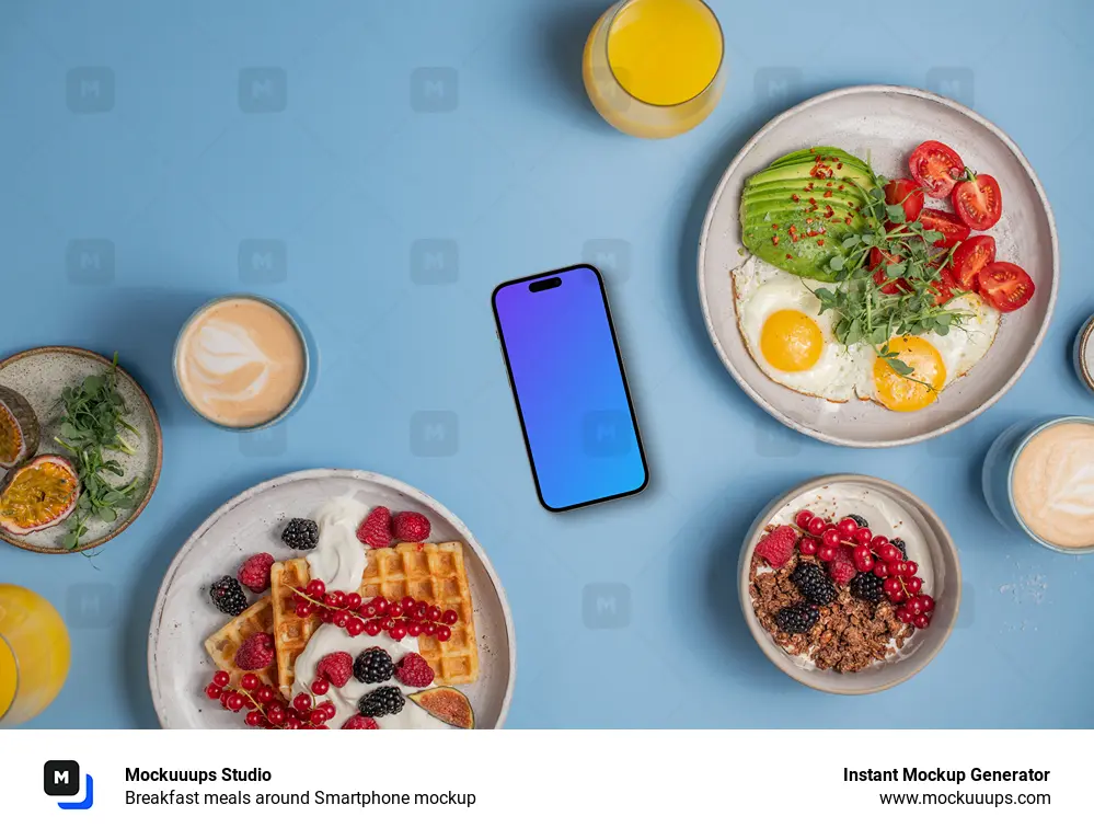 Breakfast meals around Smartphone mockup