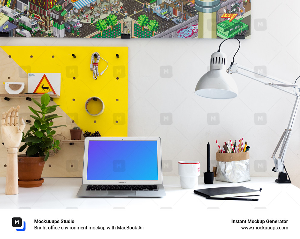 Bright office environment mockup with MacBook Air