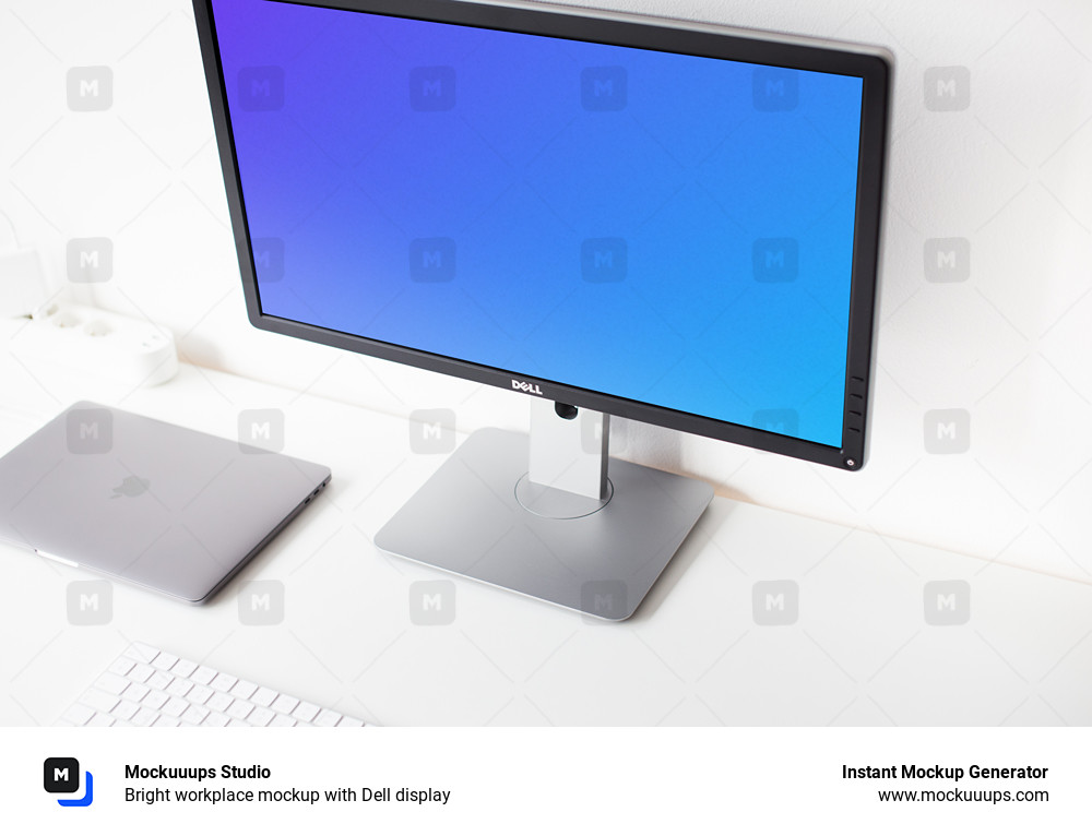 Bright workplace mockup with Dell display