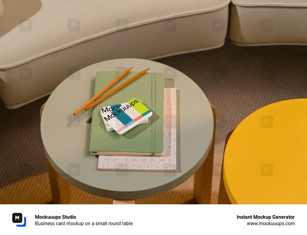 Business card mockup on a small round table