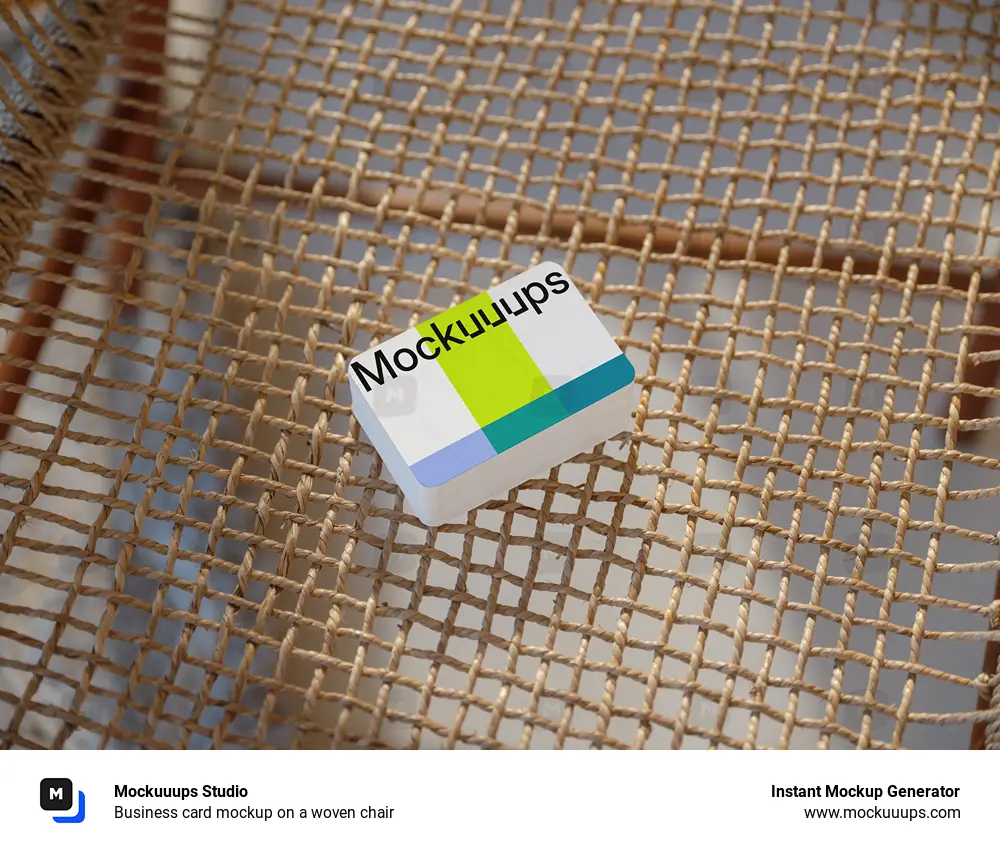 Business card mockup on a woven chair