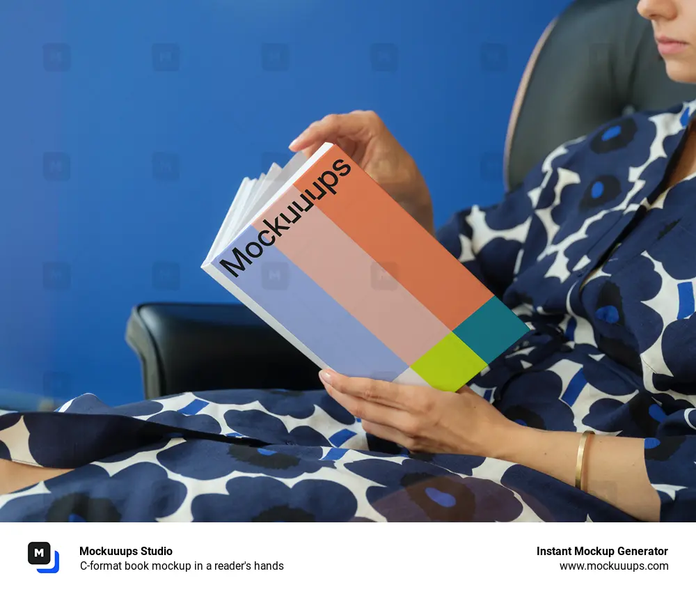 C-format book mockup in a reader's hands